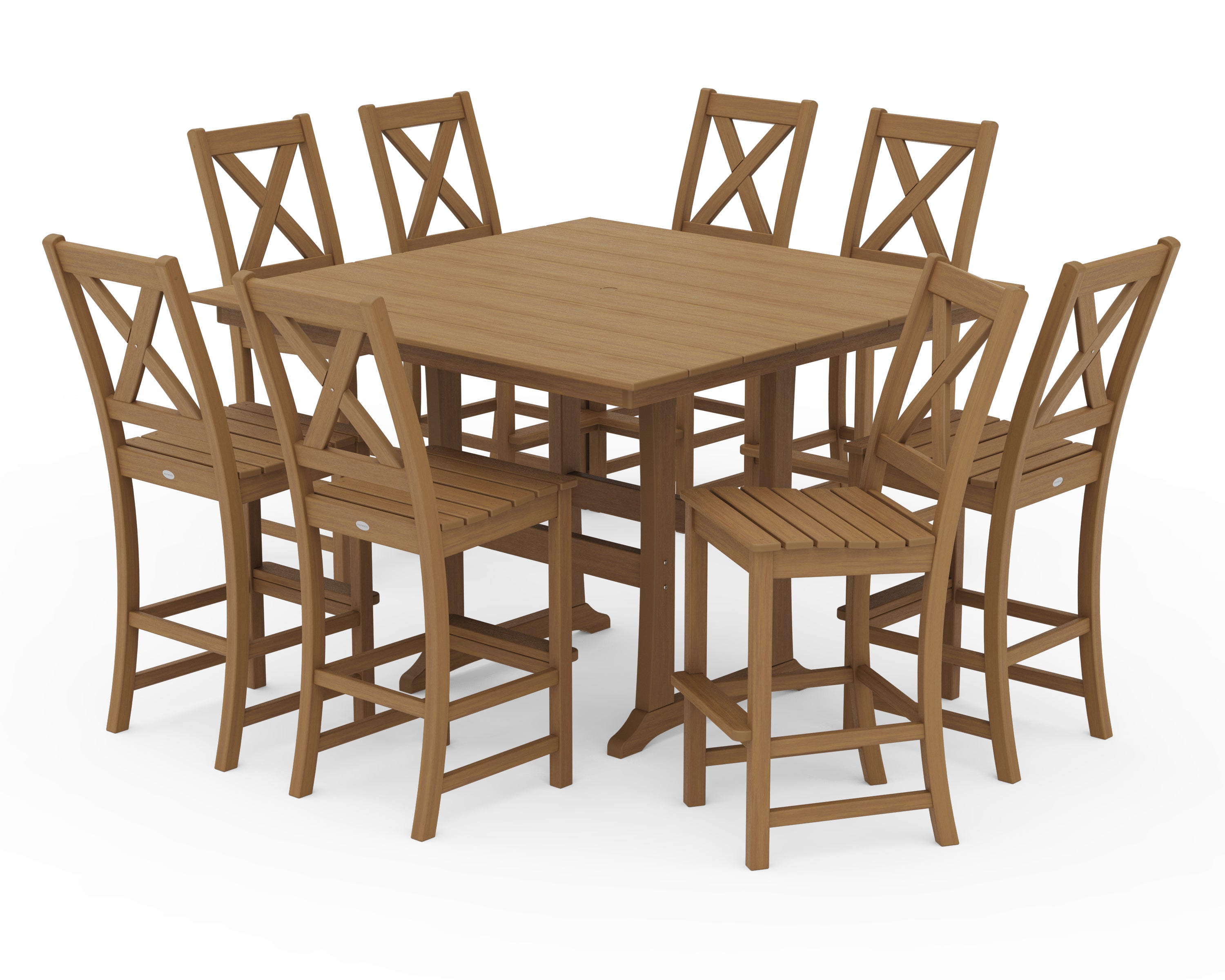 POLYWOOD Braxton 9-Piece Farmhouse Trestle Bar Set in Natural