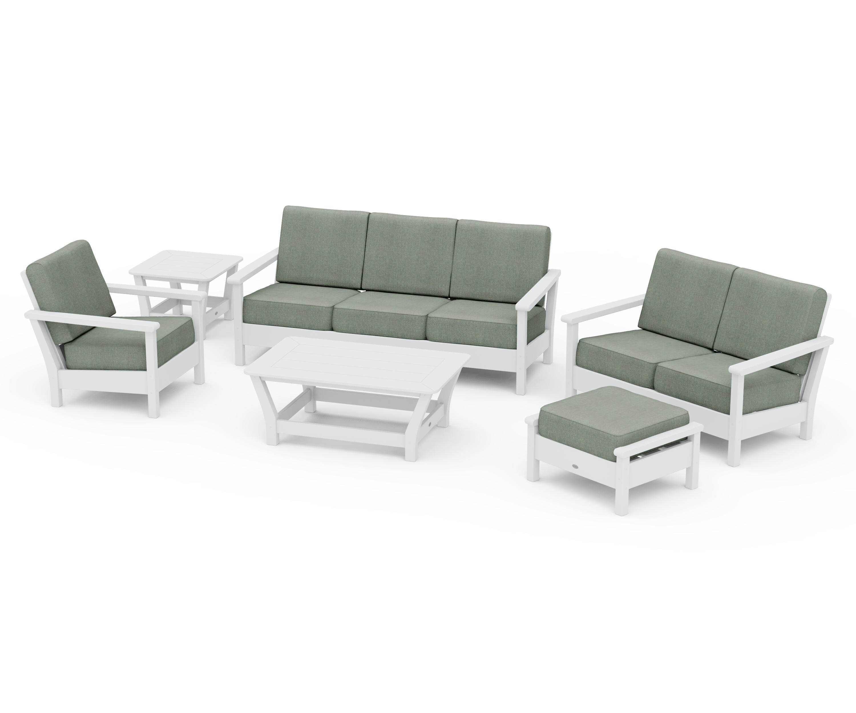 POLYWOOD Harbour 6-Piece Outdoor Living Set in White / Cast Sage