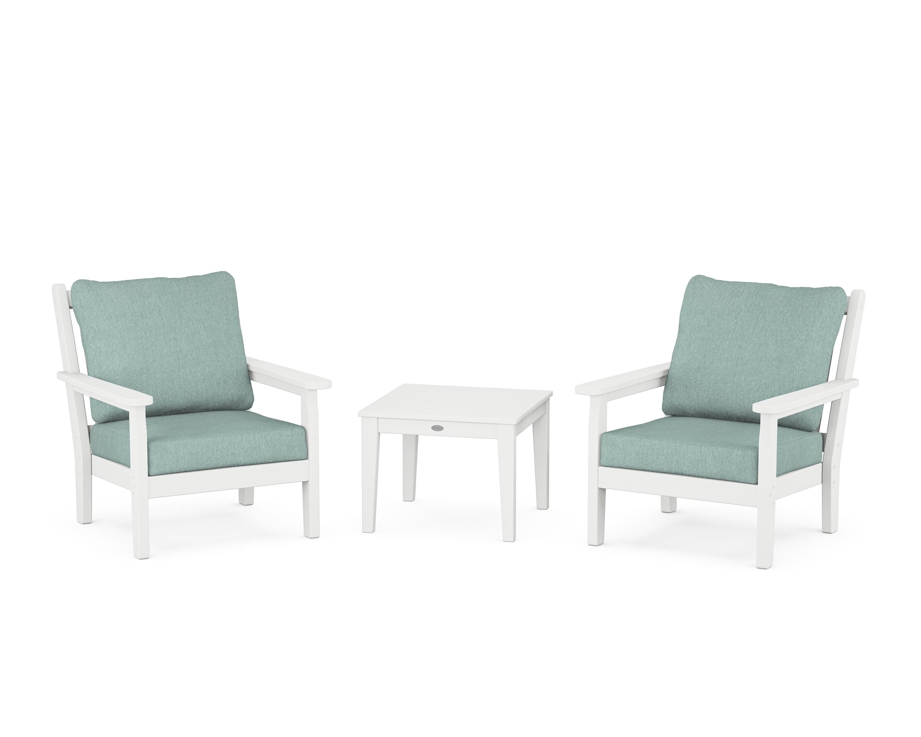 POLYWOOD Chippendale 3-Piece Deep Seating Set in White / Glacier Spa