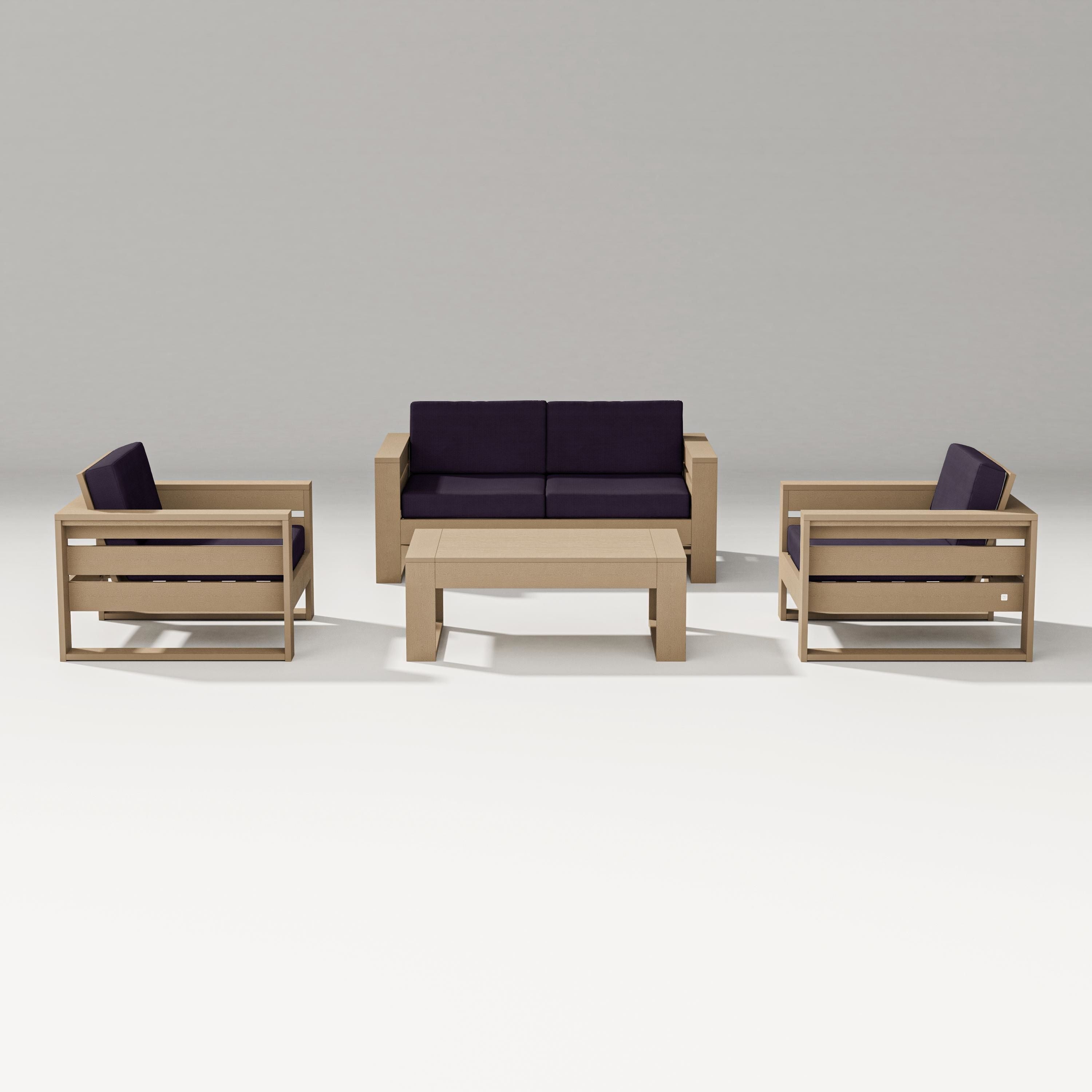 PW Designer Series Latitude 4-Piece Lounge Loveseat Set in Vintage Sahara / Navy Linen