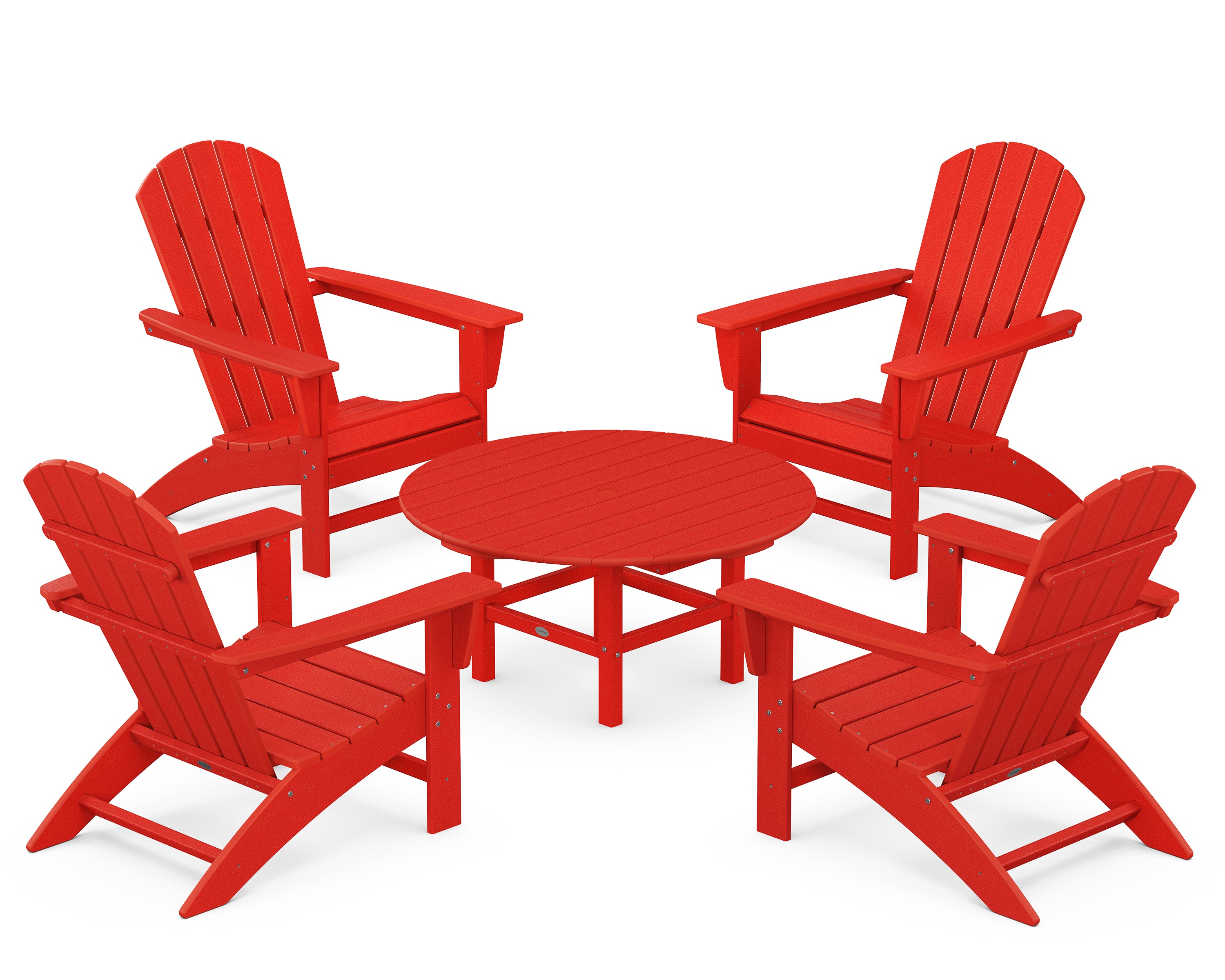 POLYWOOD® Nautical 5-Piece Adirondack Chair Conversation Set in Sunset Red