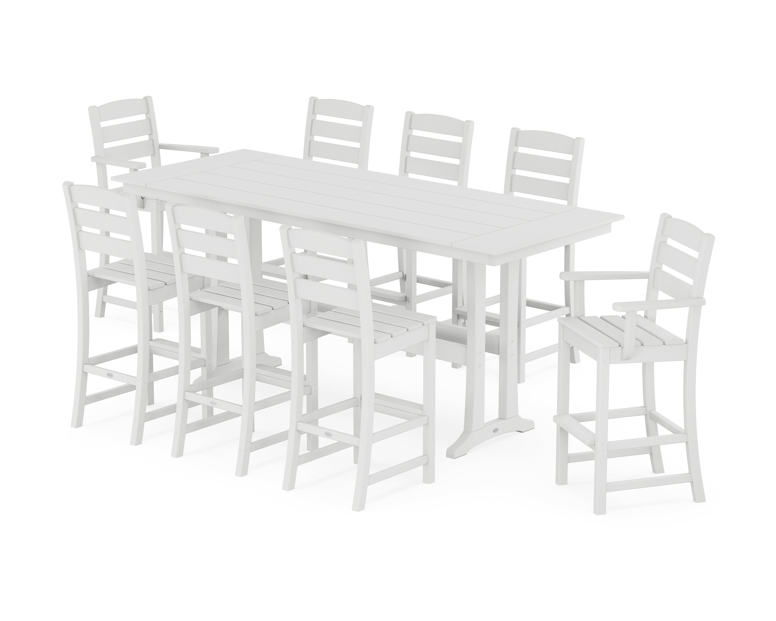 POLYWOOD Lakeside 9-Piece Farmhouse Bar Set with Trestle Legs in White