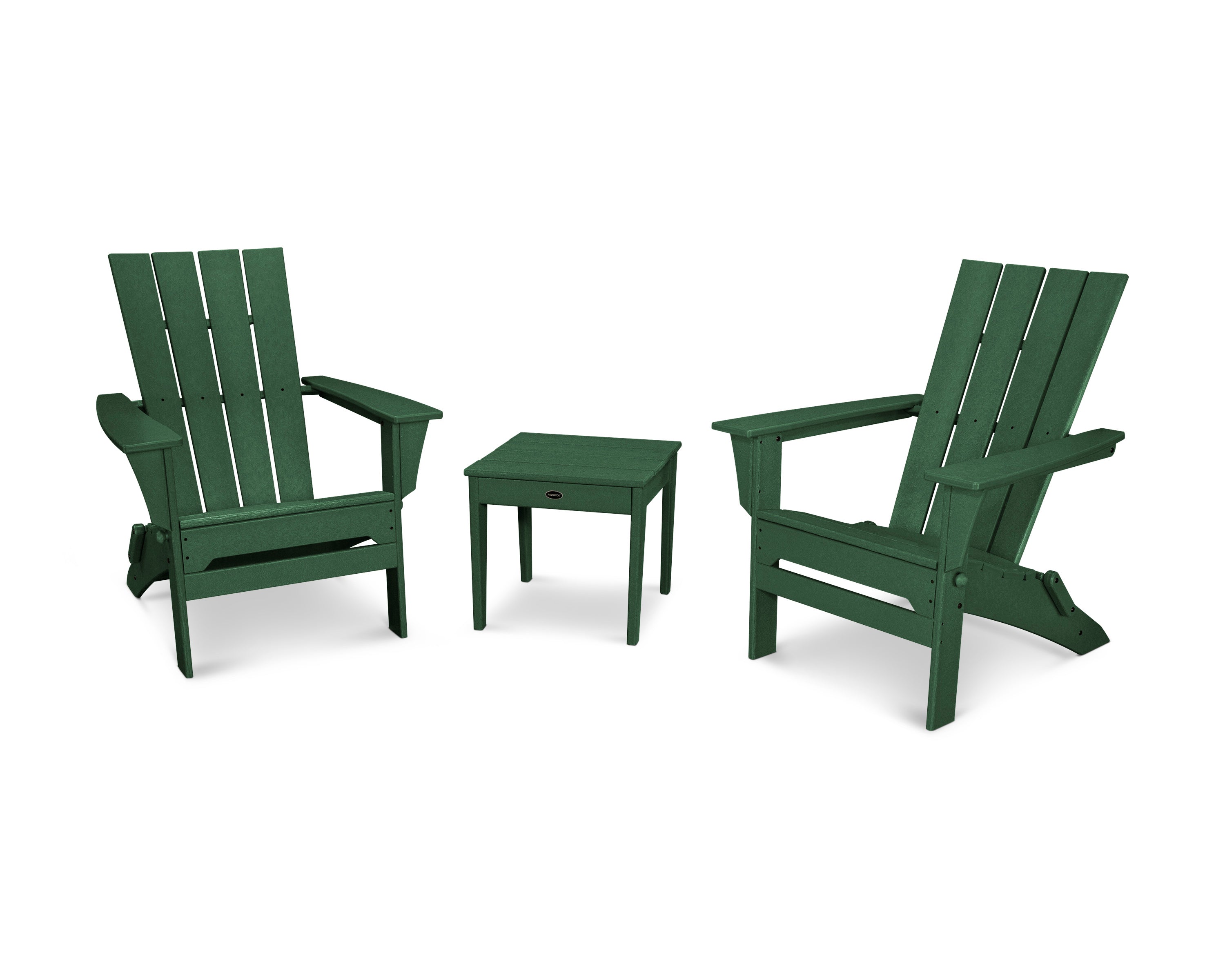 POLYWOOD Quattro Folding Chair 3-Piece Adirondack Set in Green