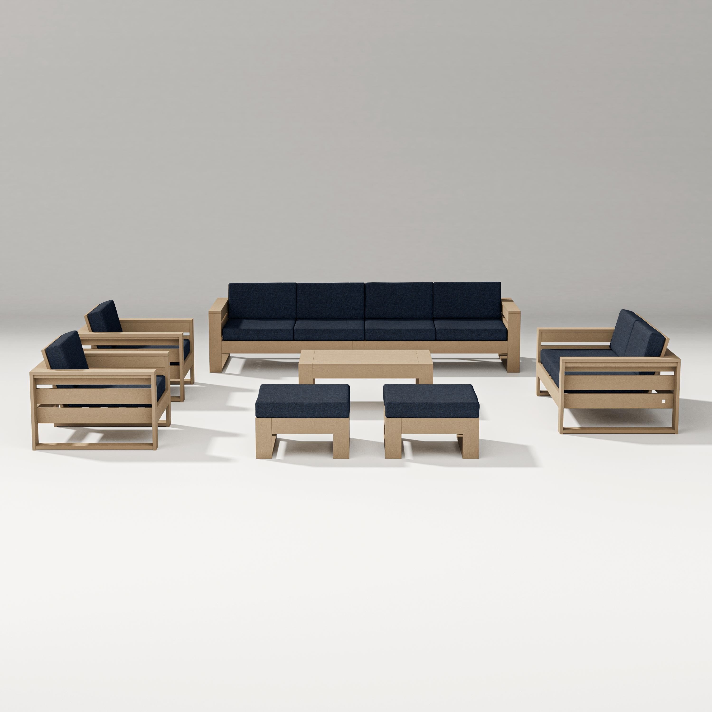 PW Designer Series Latitude 8-Piece Lounge Sofa Set in Vintage Sahara / Marine Indigo