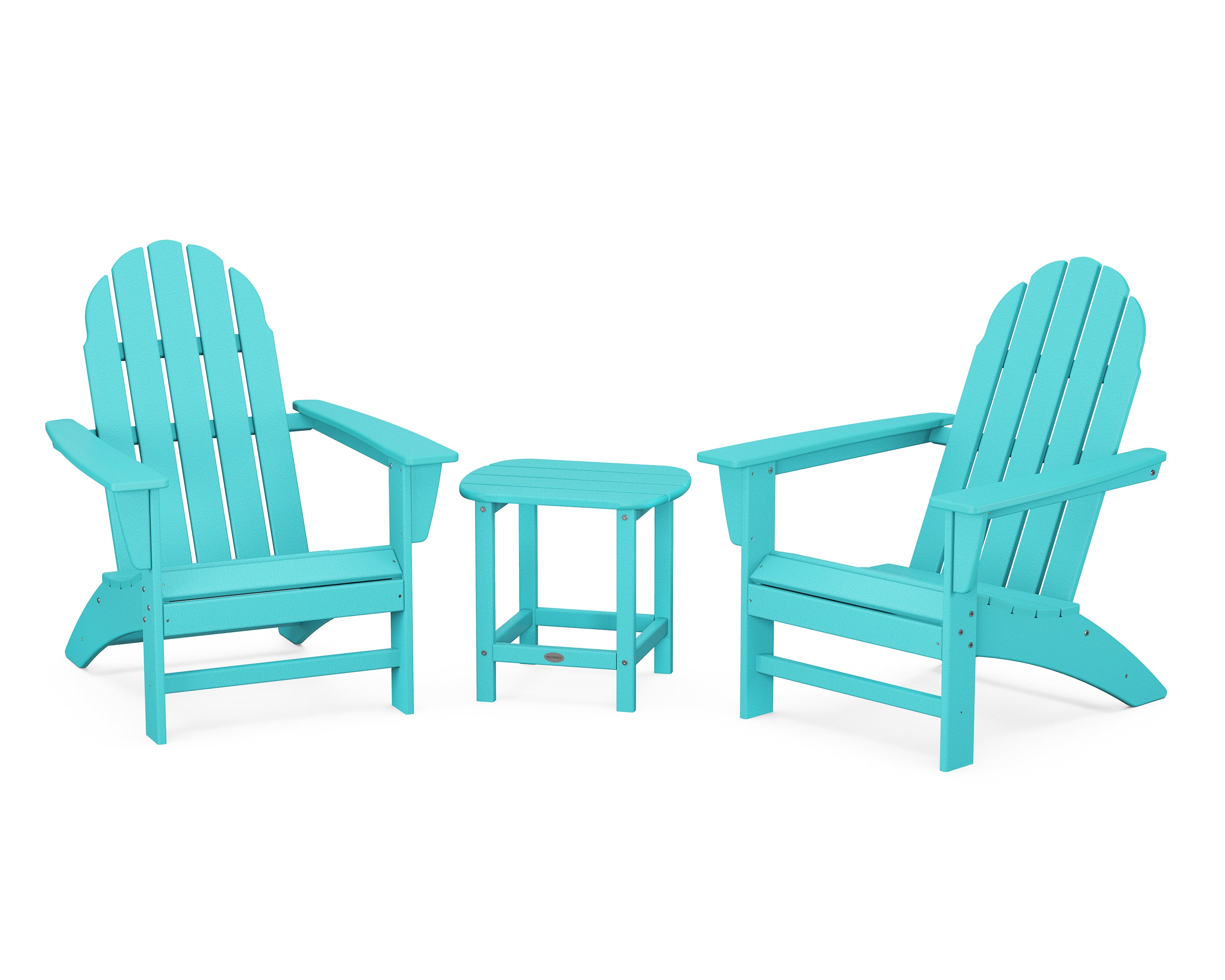 POLYWOOD Vineyard 3-Piece Adirondack Set with South Beach 18" Side Table in Aruba