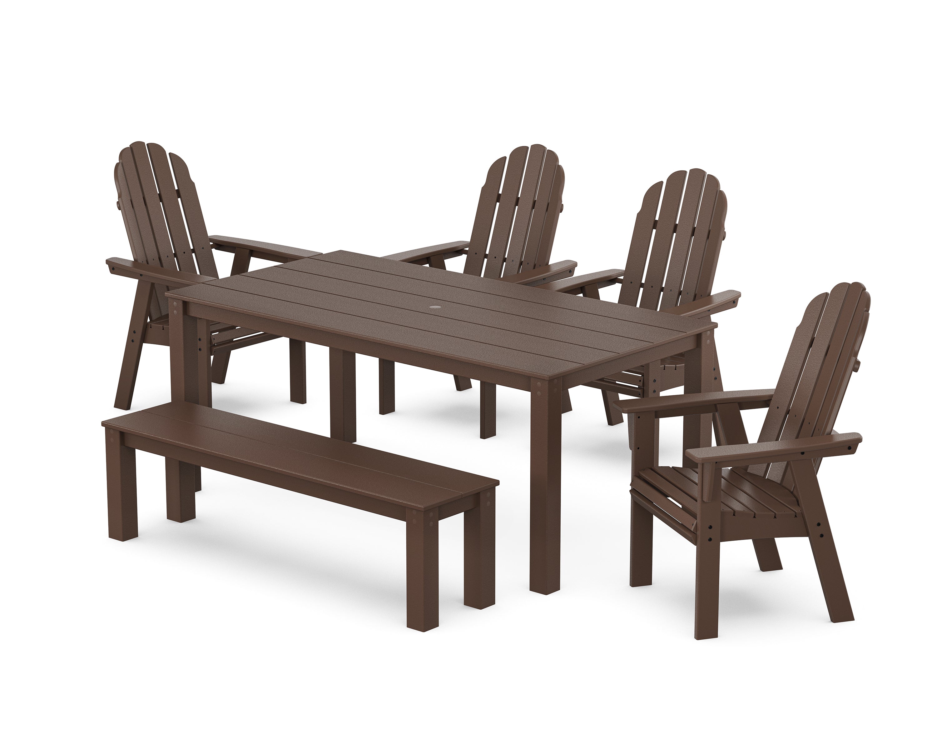 POLYWOOD Vineyard Curveback Adirondack 6-Piece Parsons Dining Set with Bench in Mahogany