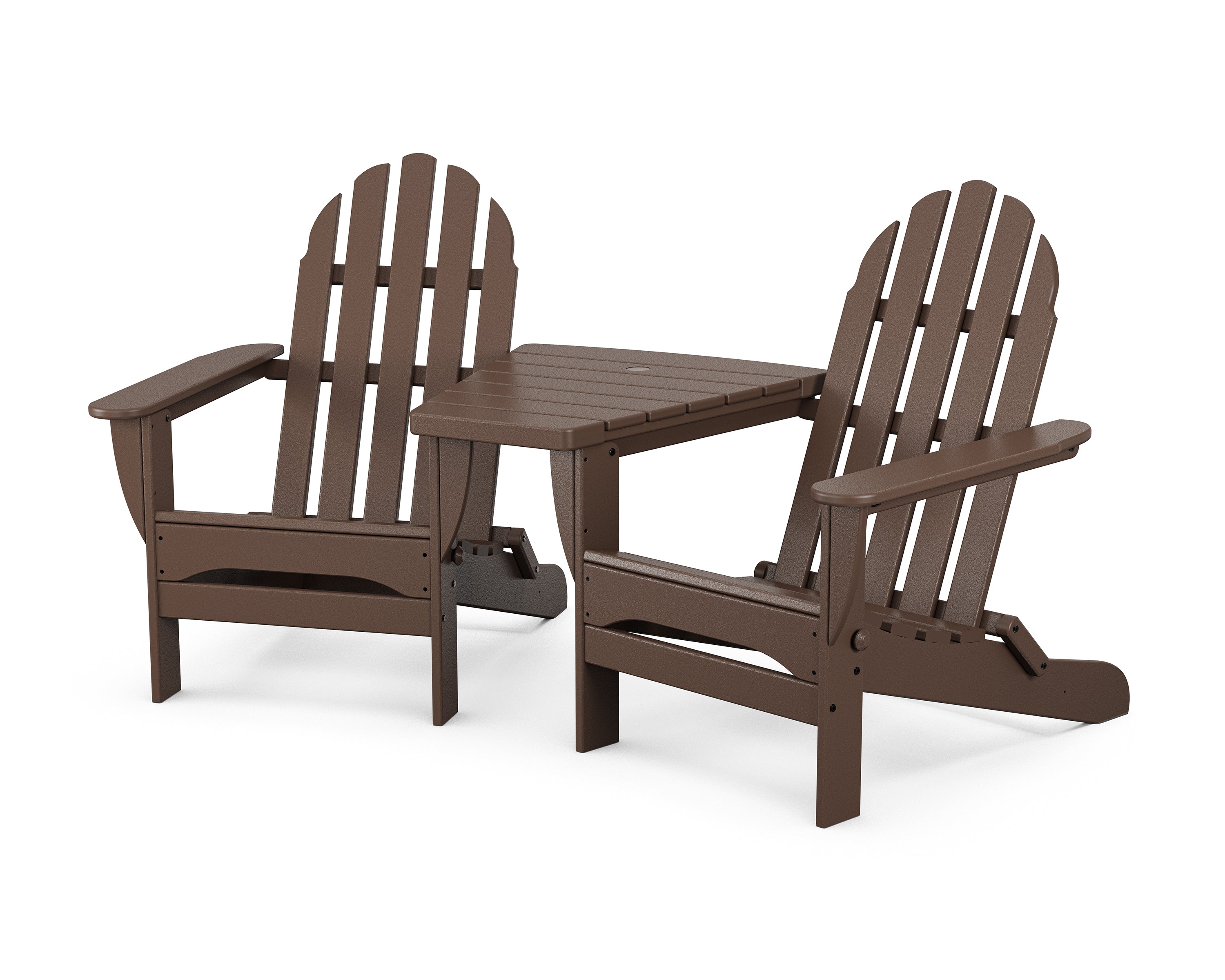 POLYWOOD® Classic Folding Adirondacks with Angled Connecting Table in Mahogany