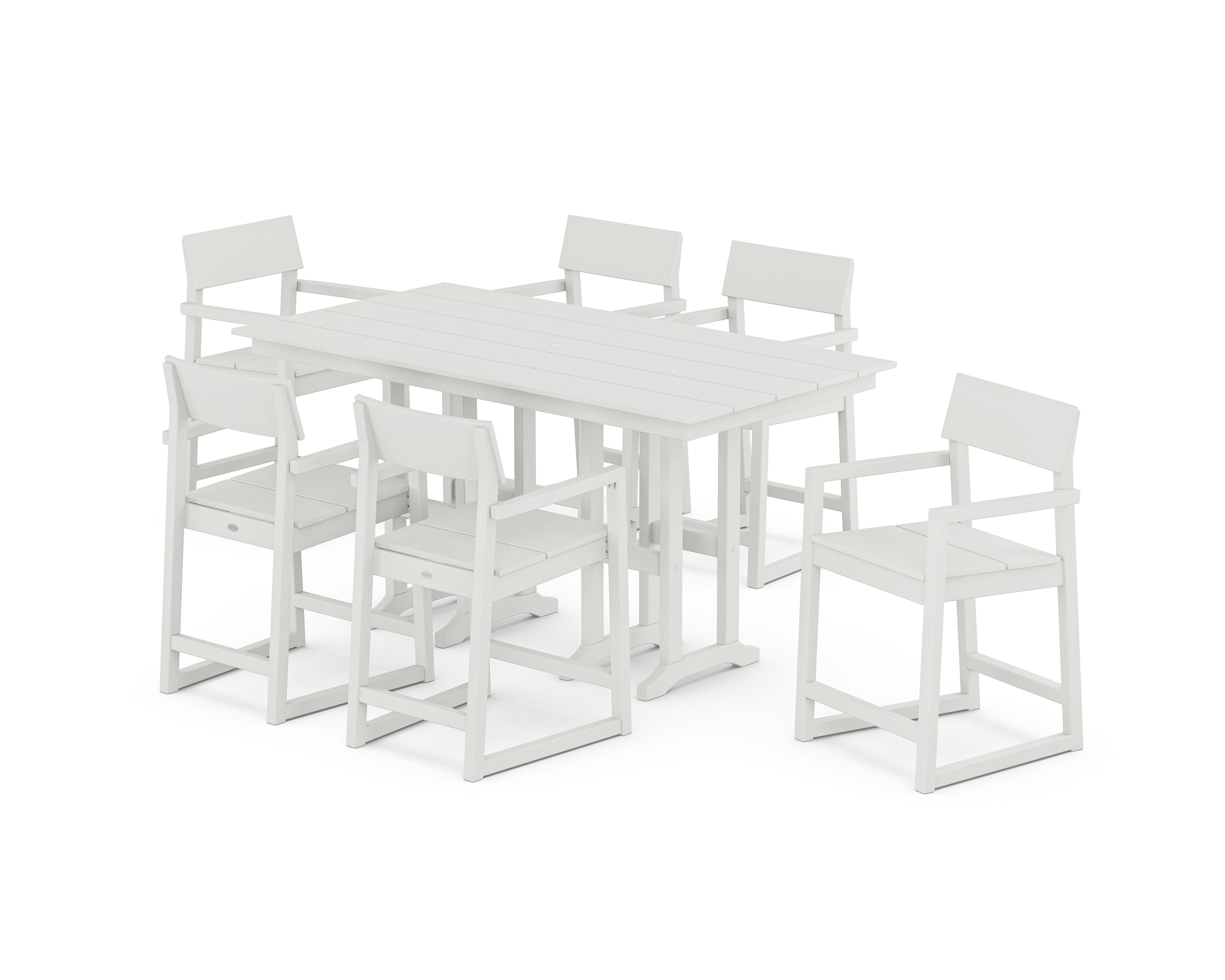 POLYWOOD® EDGE Arm Chair 7-Piece Farmhouse Counter Set in Vintage White