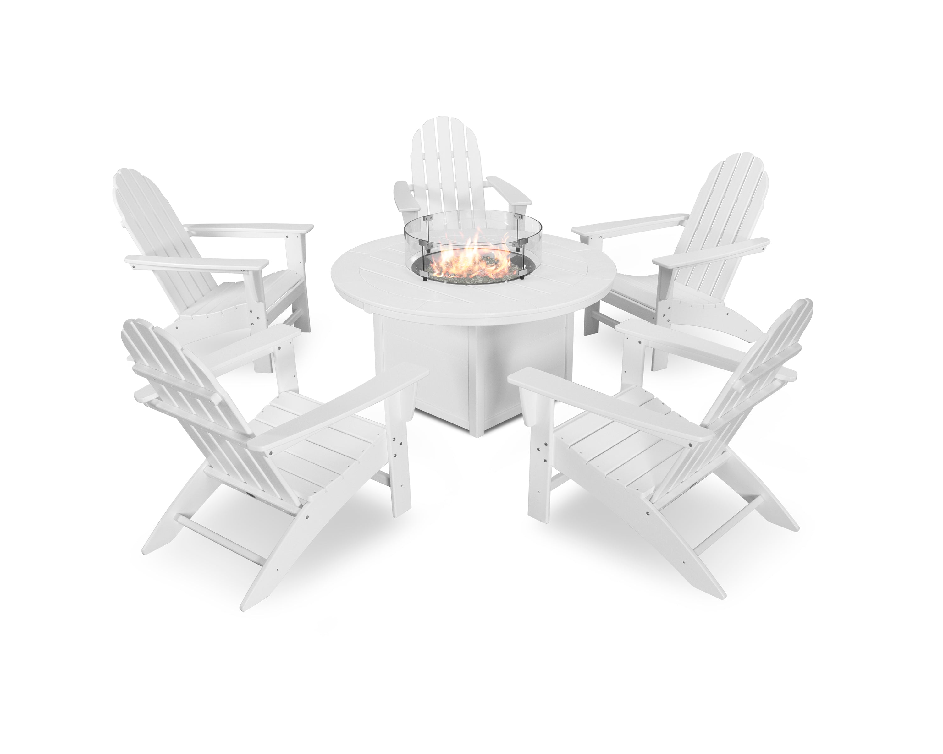 POLYWOOD® Vineyard Adirondack 6-Piece Chat Set with Fire Pit Table in White