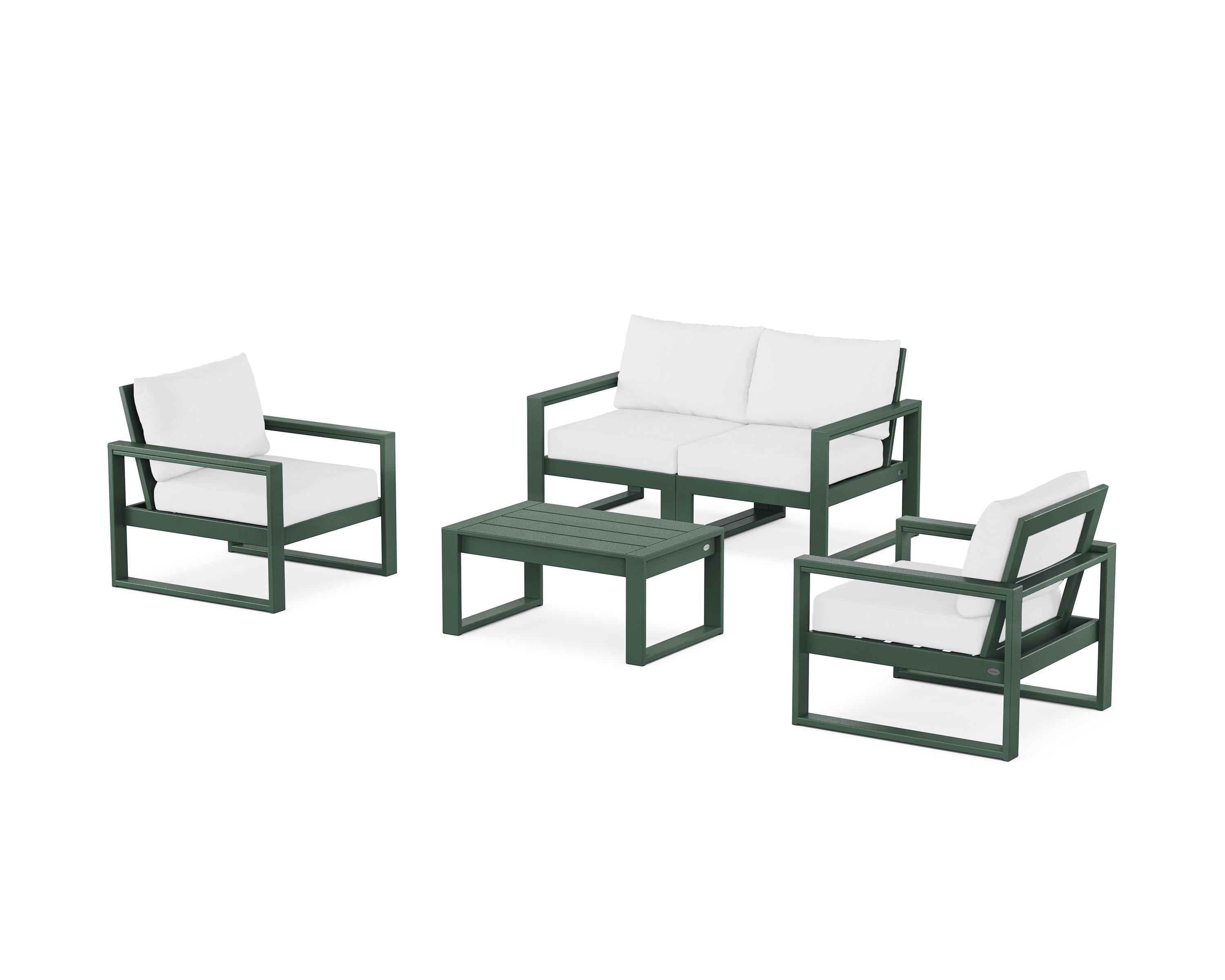 POLYWOOD EDGE Sectional 4-Piece Deep Seating Set with Loveseat in Green / Natural