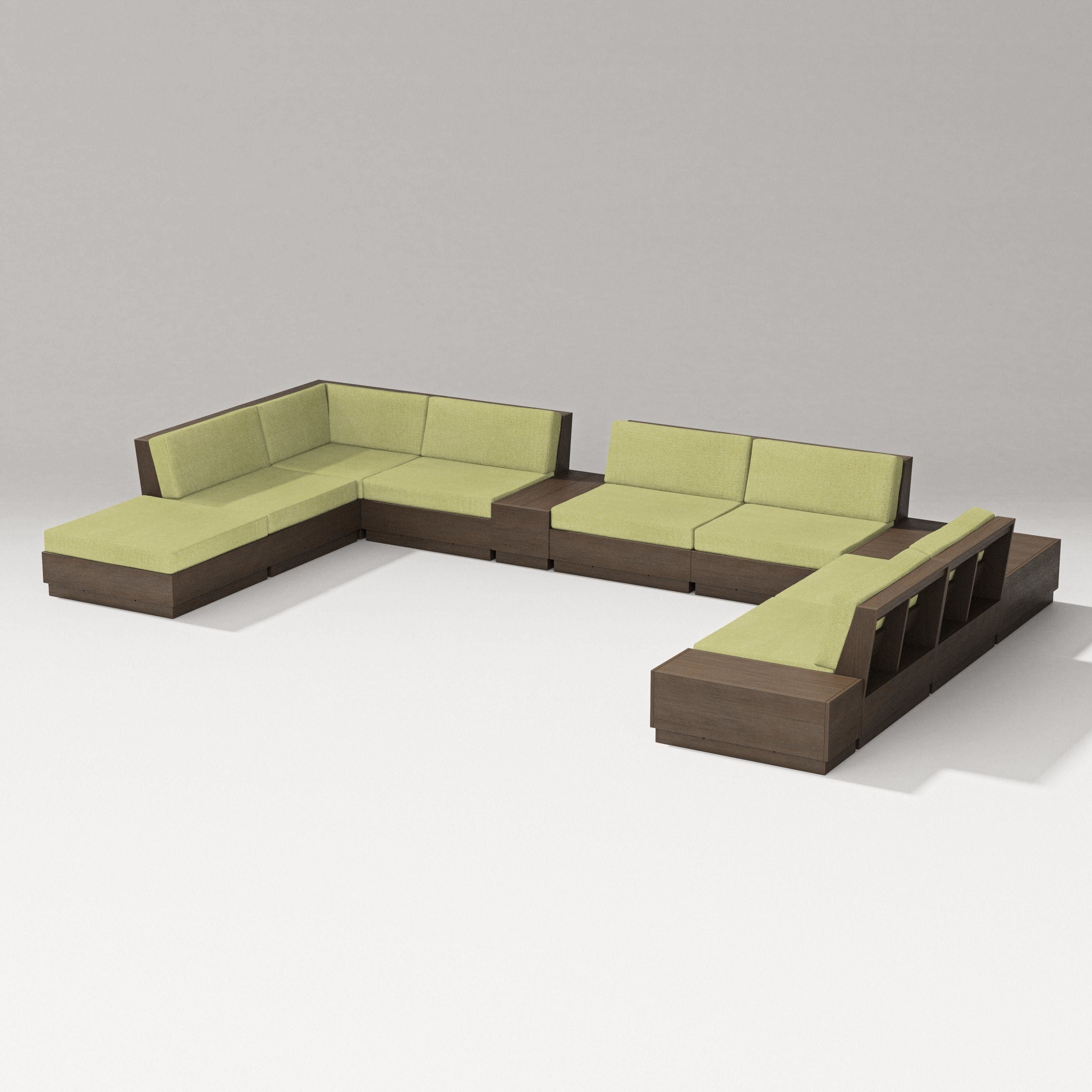 PW Designer Series Elevate 11-Piece Conversation Sectional Set in Kona / Chartreuse Boucle