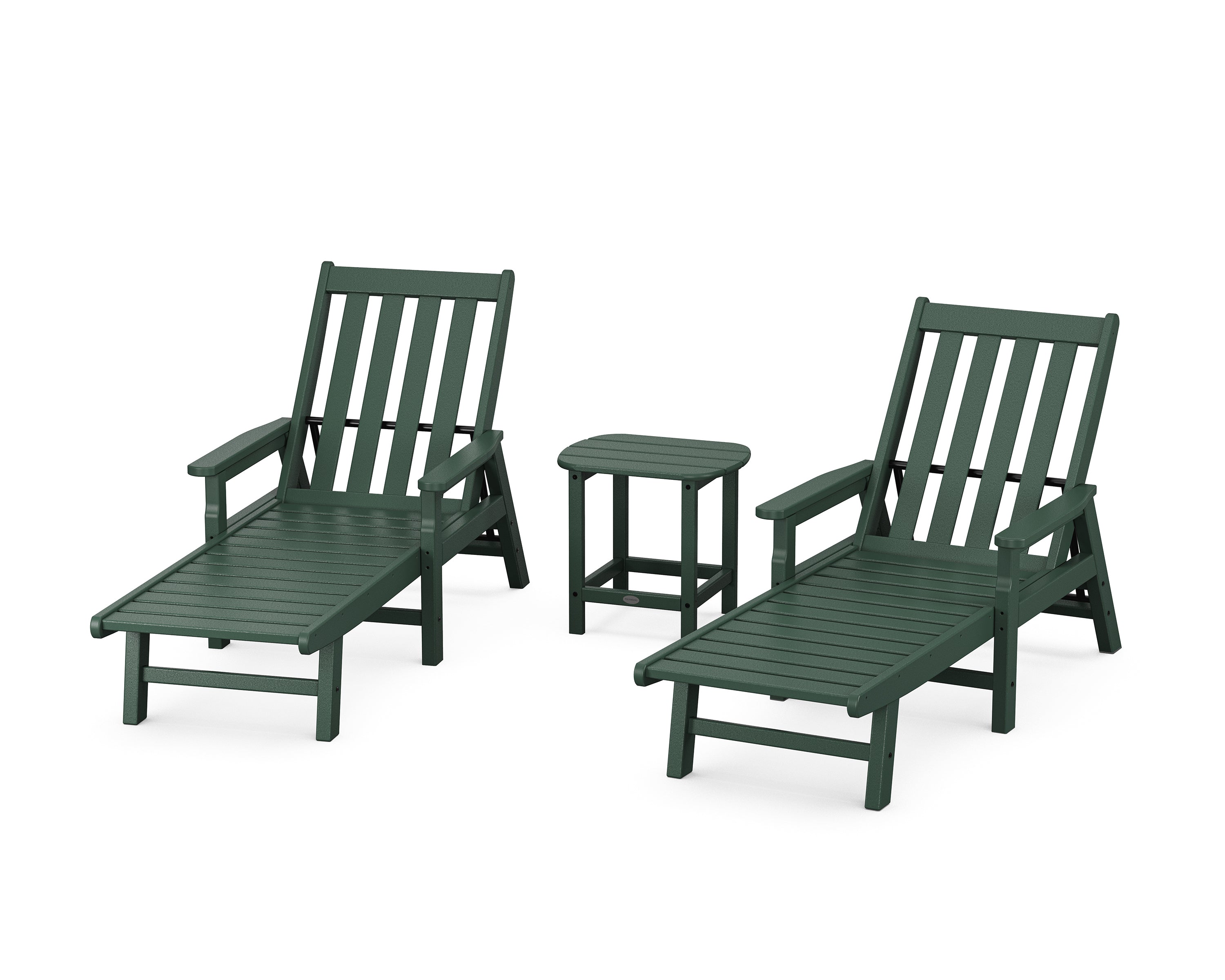 POLYWOOD Vineyard 3-Piece Chaise with Arms Set in Green