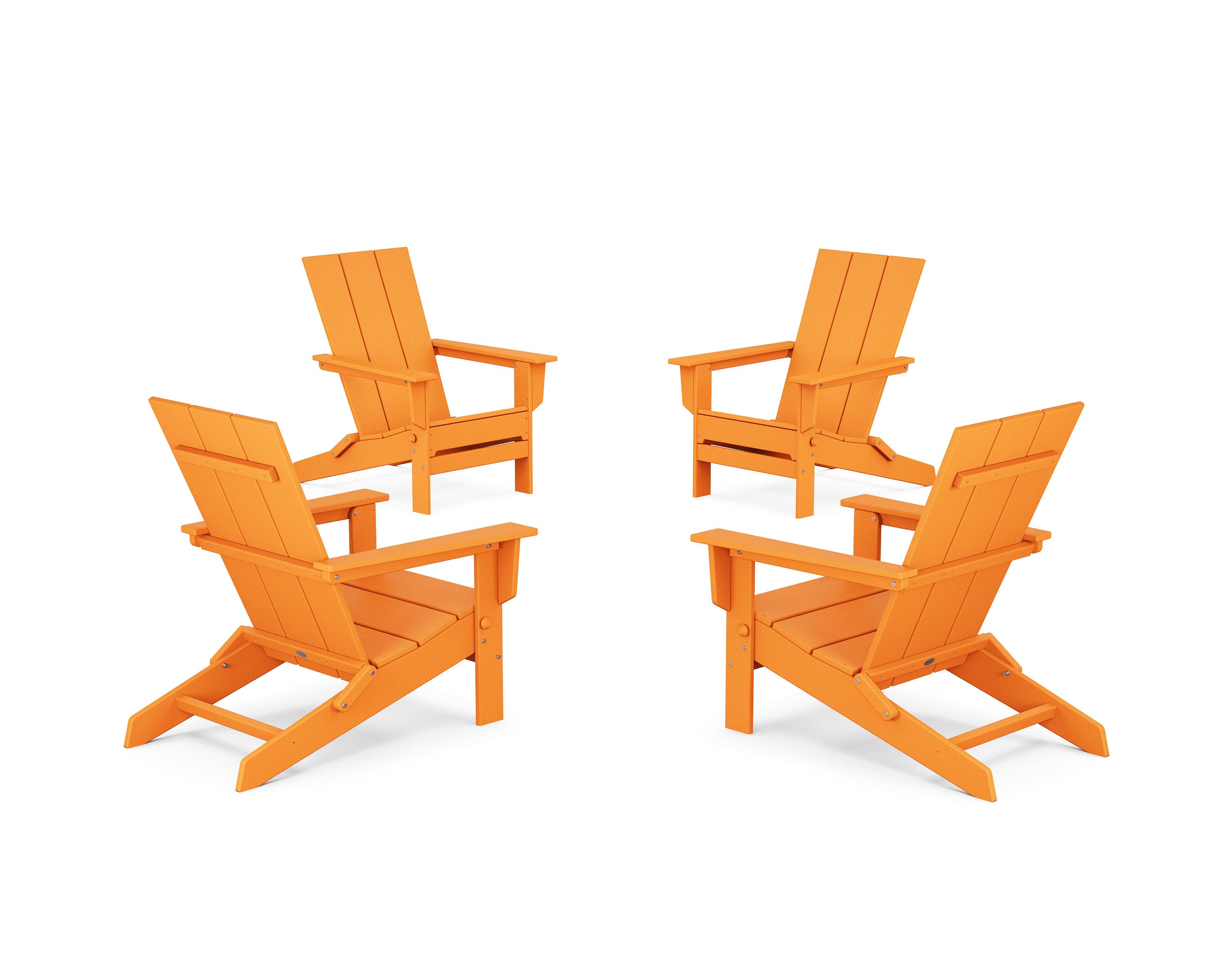 POLYWOOD 4-Piece Modern Studio Folding Adirondack Chair Conversation Set in Tangerine