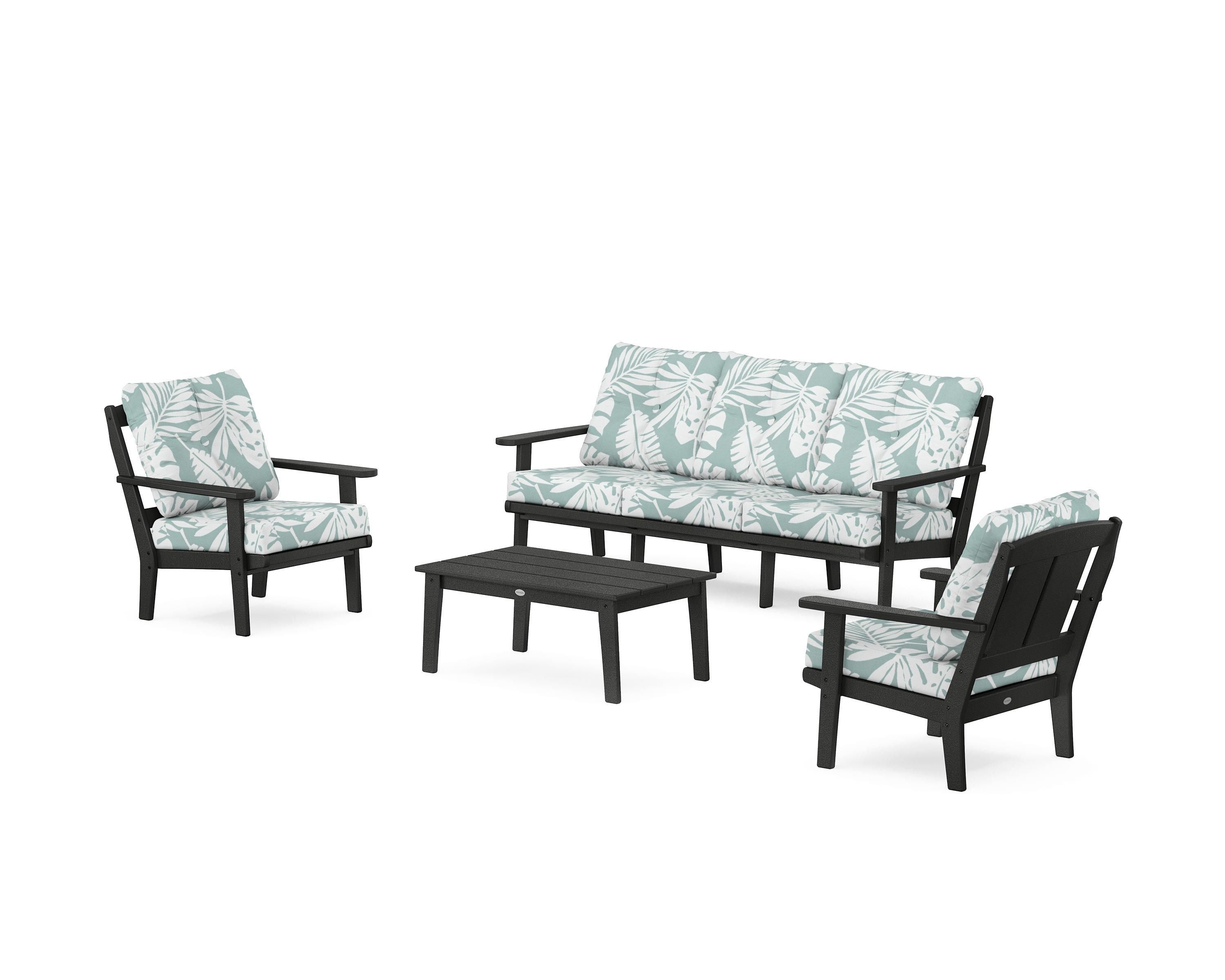 POLYWOOD Mission 4-Piece Deep Seating Set with Sofa in Black / Leaf Glacier Spa