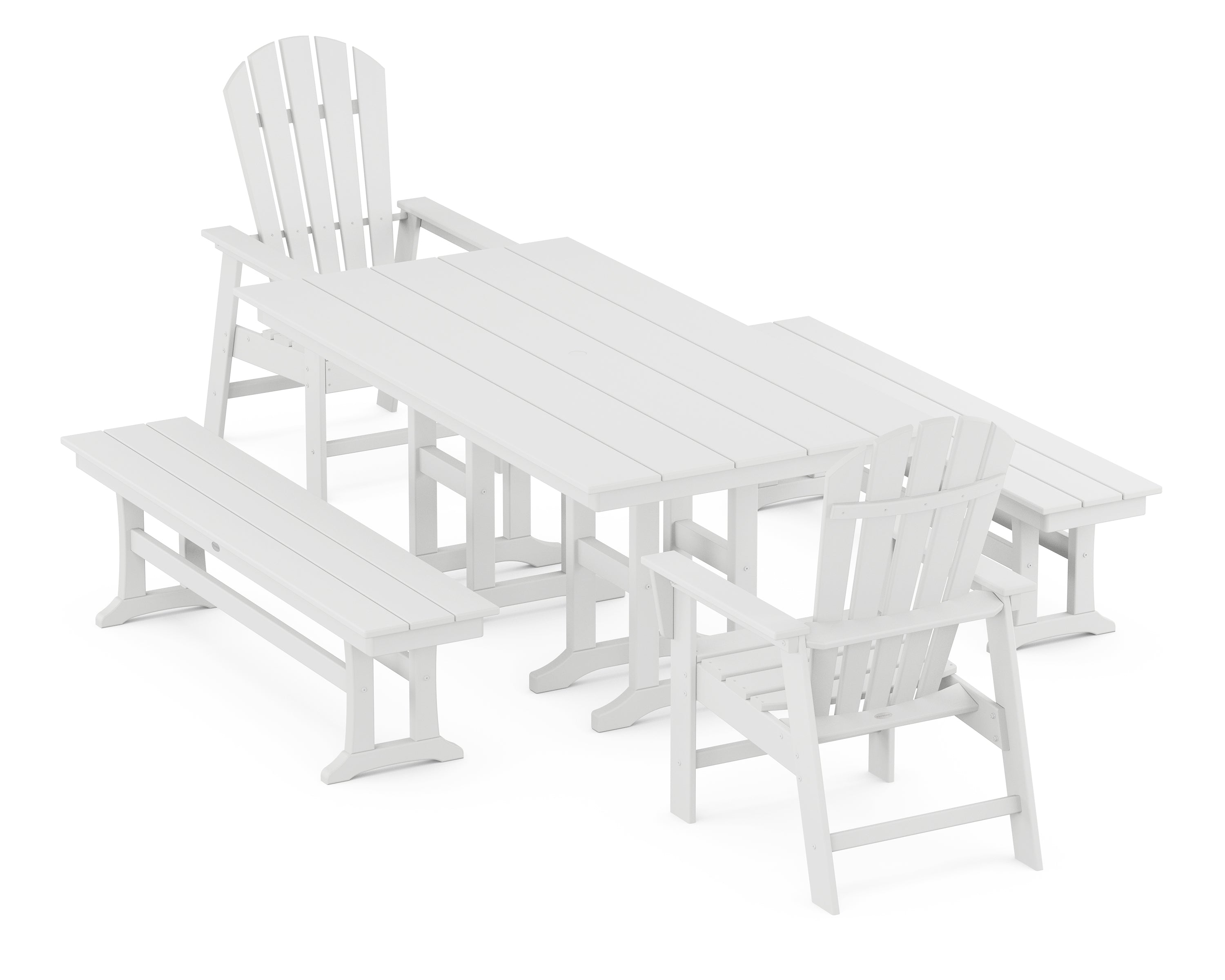 POLYWOOD® South Beach 5-Piece Farmhouse Dining Set with Benches in White