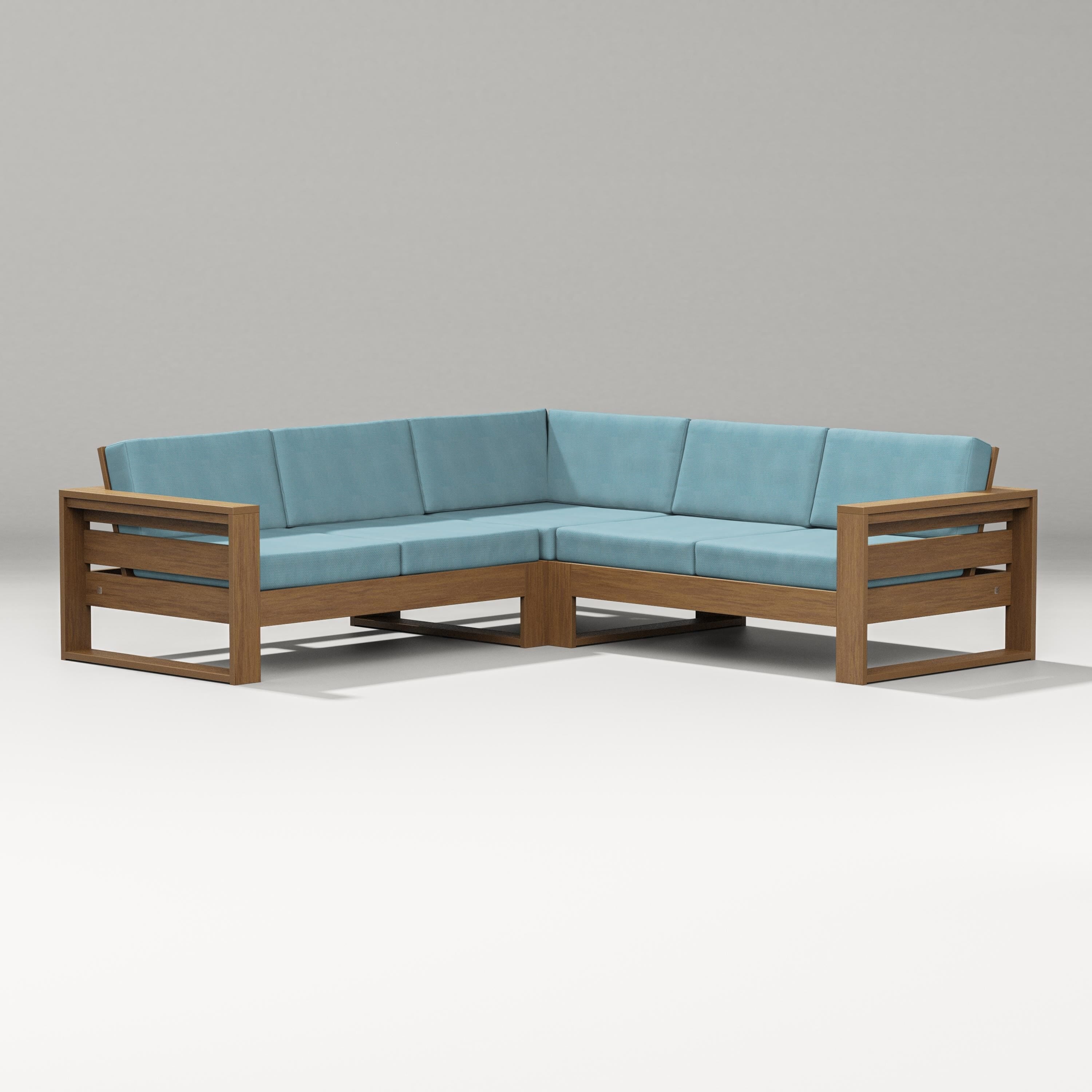 PW Designer Series Latitude Corner Sectional in Natural / Lattice Sky Blue