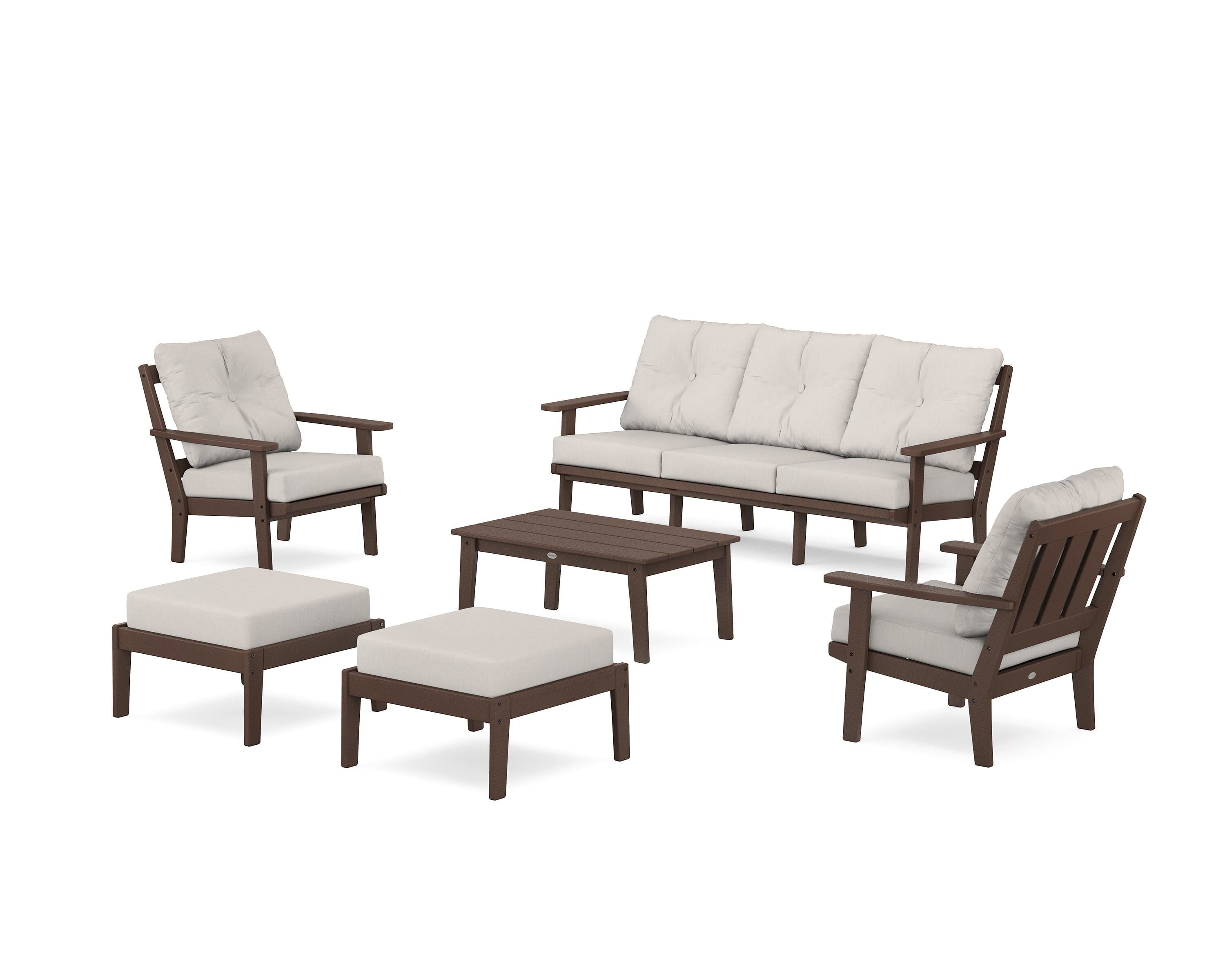 POLYWOOD Oxford 6-Piece Lounge Sofa Set in Mahogany / Cast Ash
