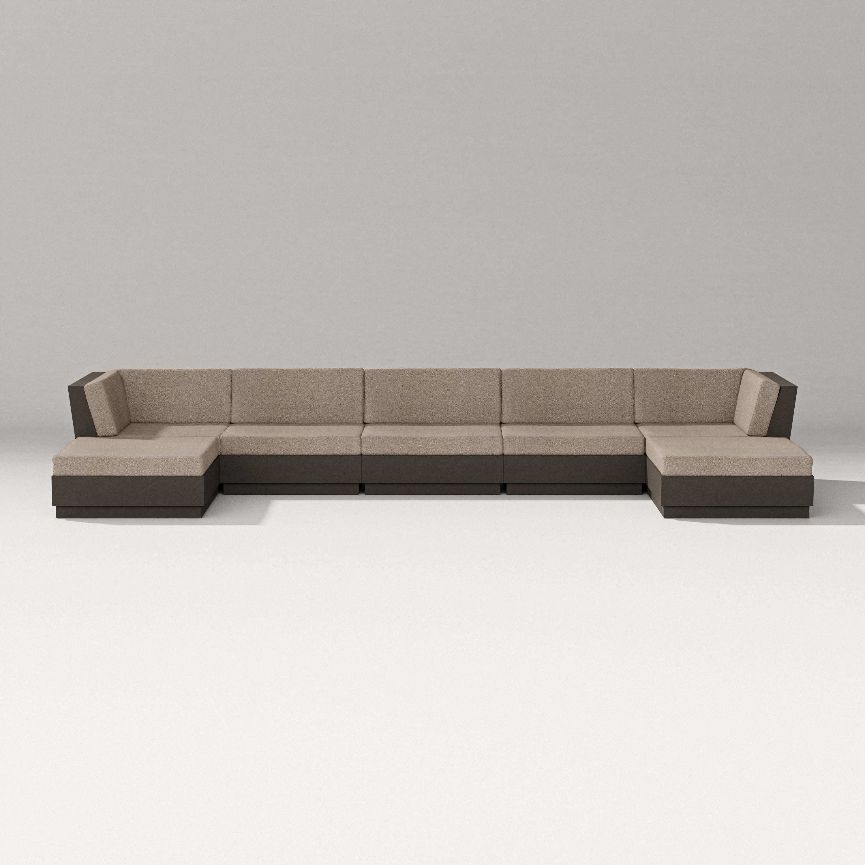 PW Designer Series Elevate 7-Piece Double Chaise Sectional in Vintage Coffee / Spiced Burlap