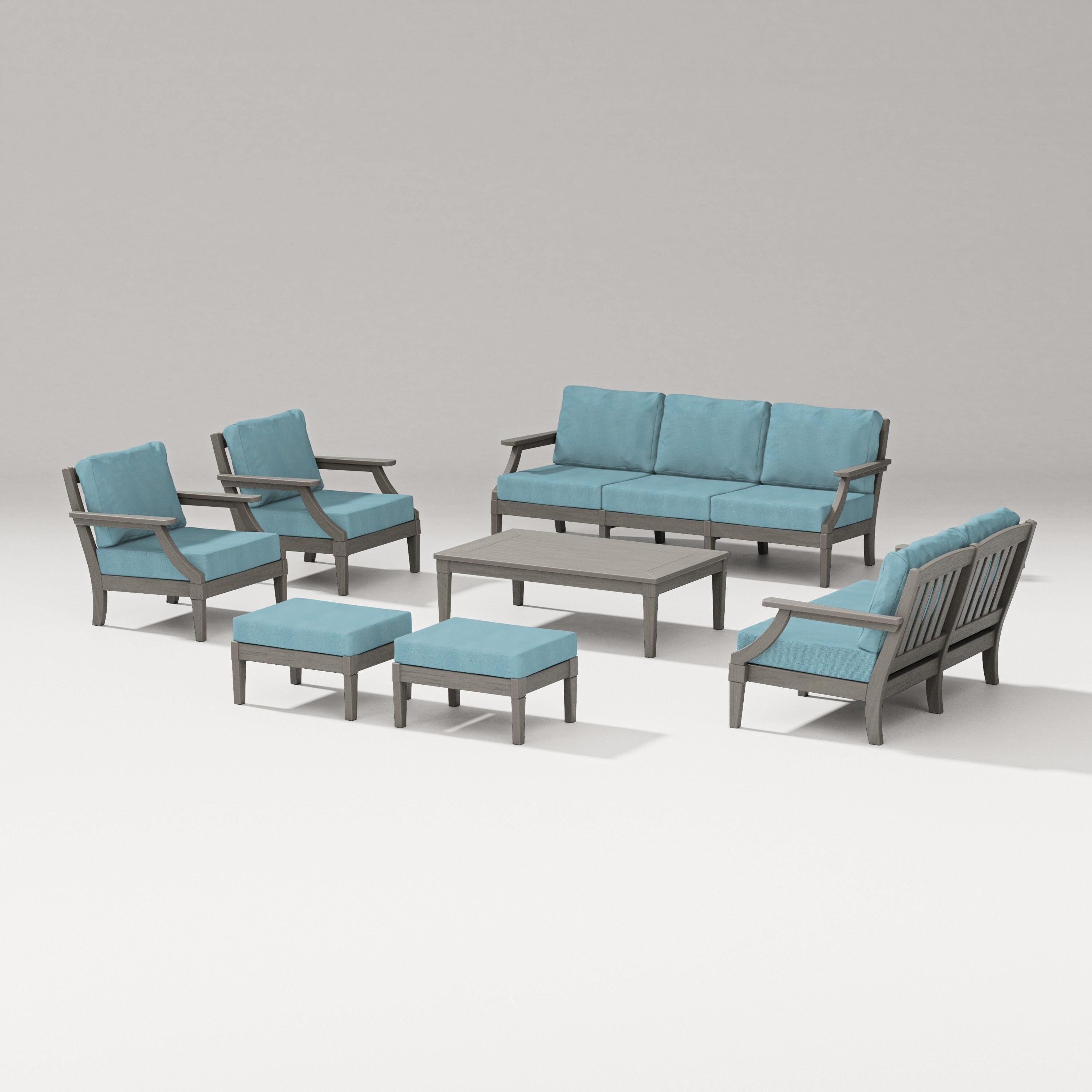 PW Designer Series Estate 7-Piece Lounge Sofa Set in Driftwood / Lattice Sky Blue