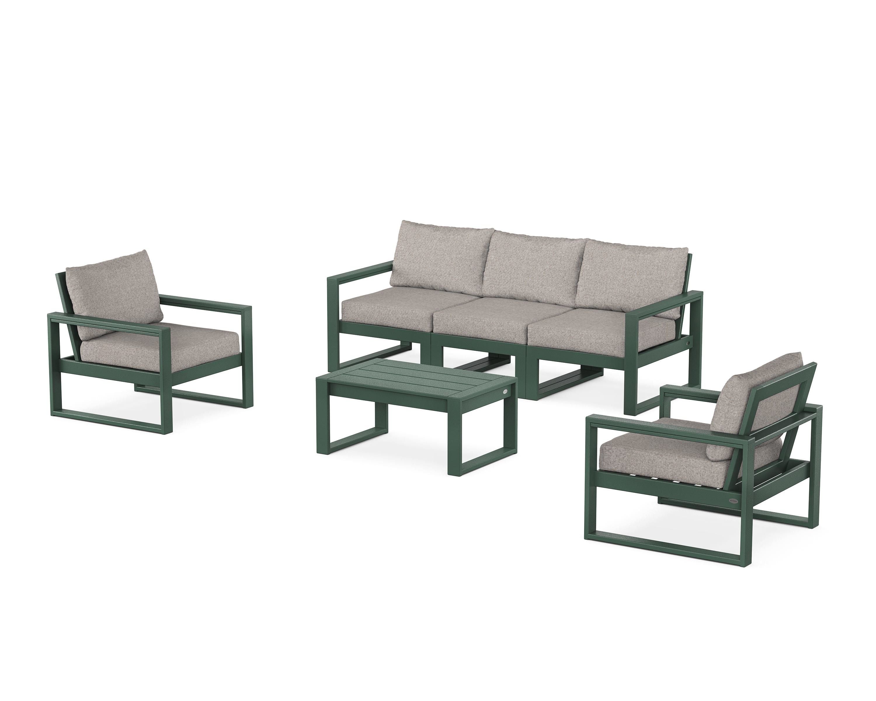 POLYWOOD EDGE Sectional 4-Piece Deep Seating Set with Sofa in Green / Weathered Tweed