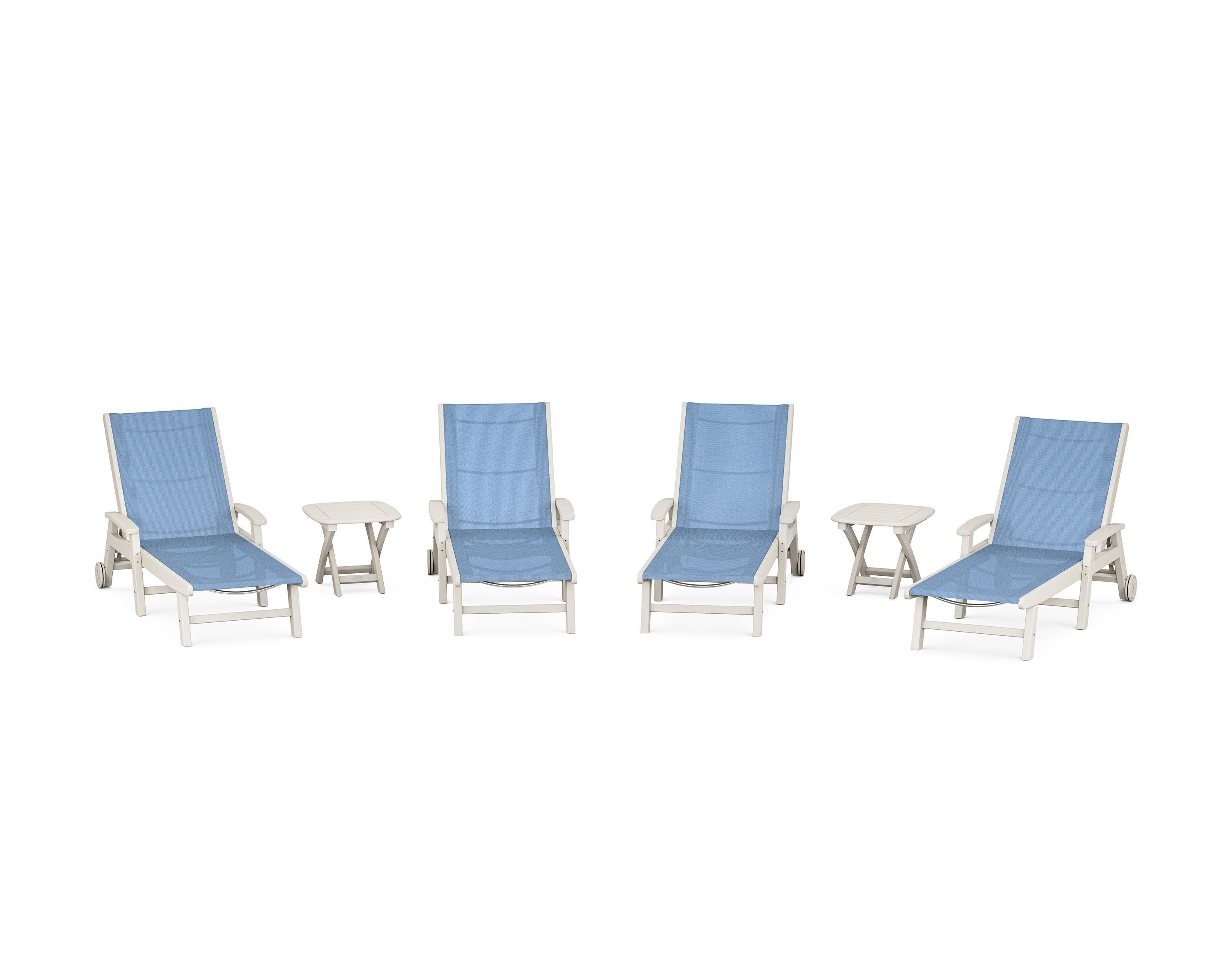 POLYWOOD Coastal Chaise 6-Piece Set with Wheels in Sand / Poolside Sling