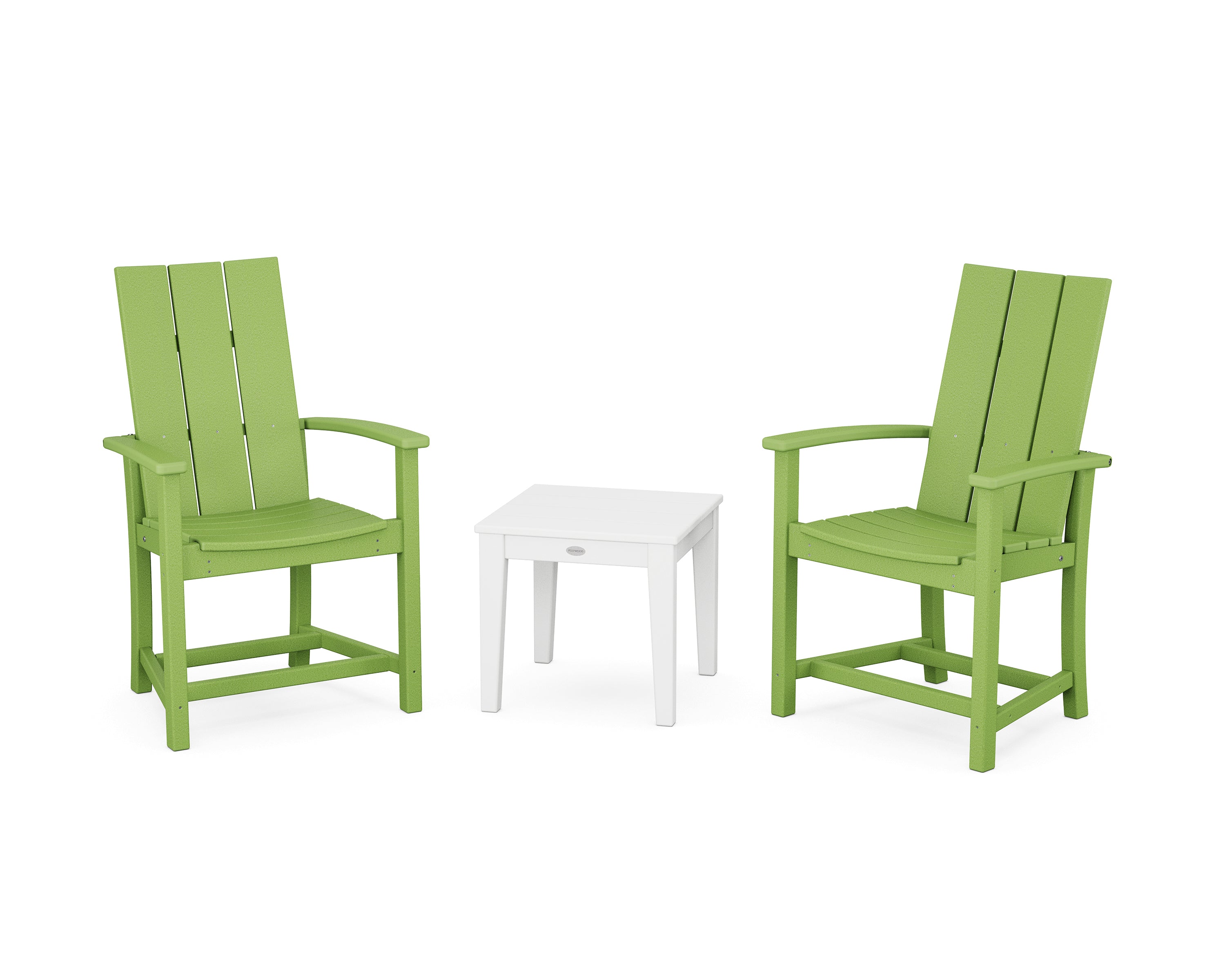 POLYWOOD Modern 3-Piece Upright Adirondack Chair Set in Lime / White