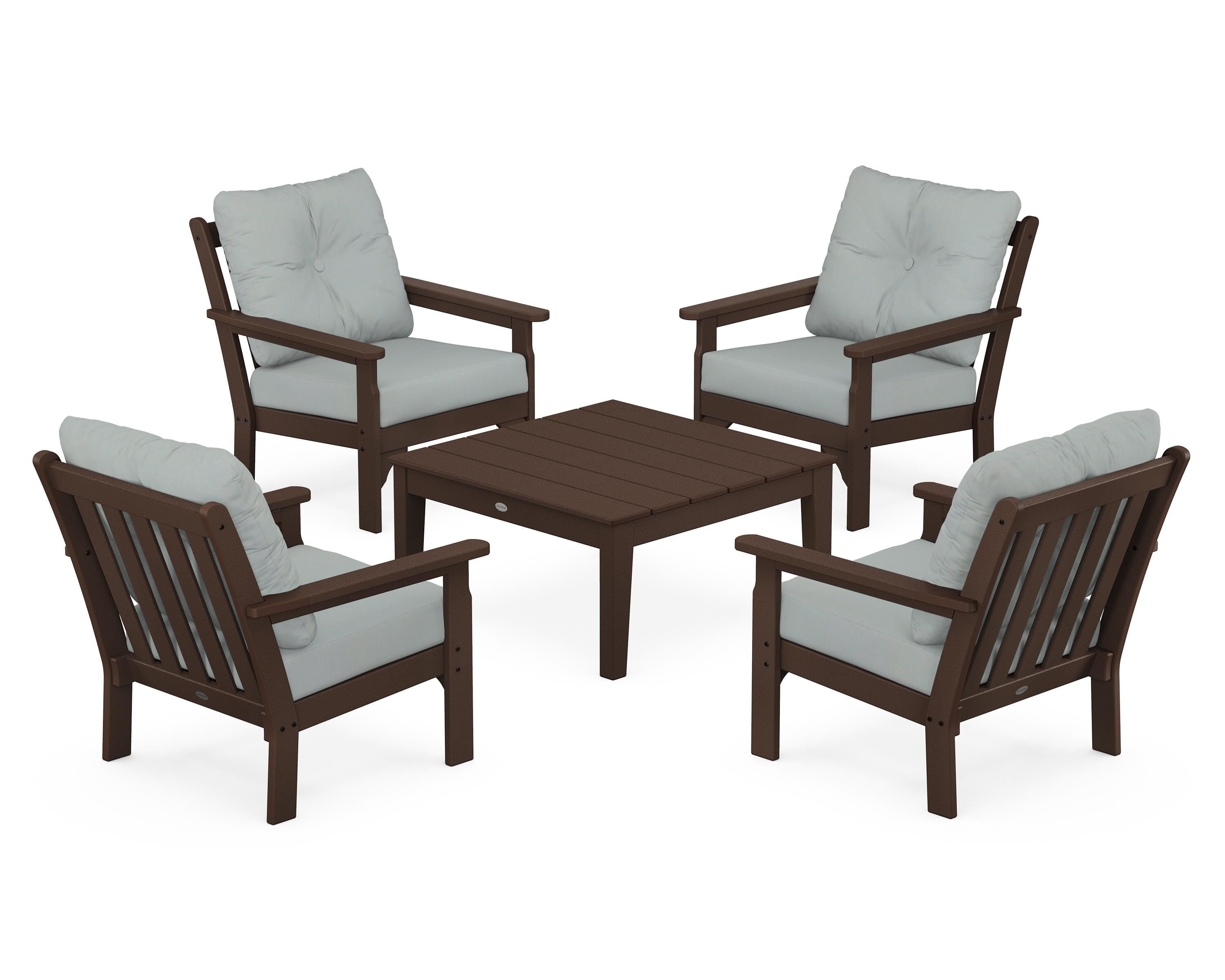POLYWOOD Vineyard 5-Piece Deep Seating Conversation Set in Mahogany / Spa