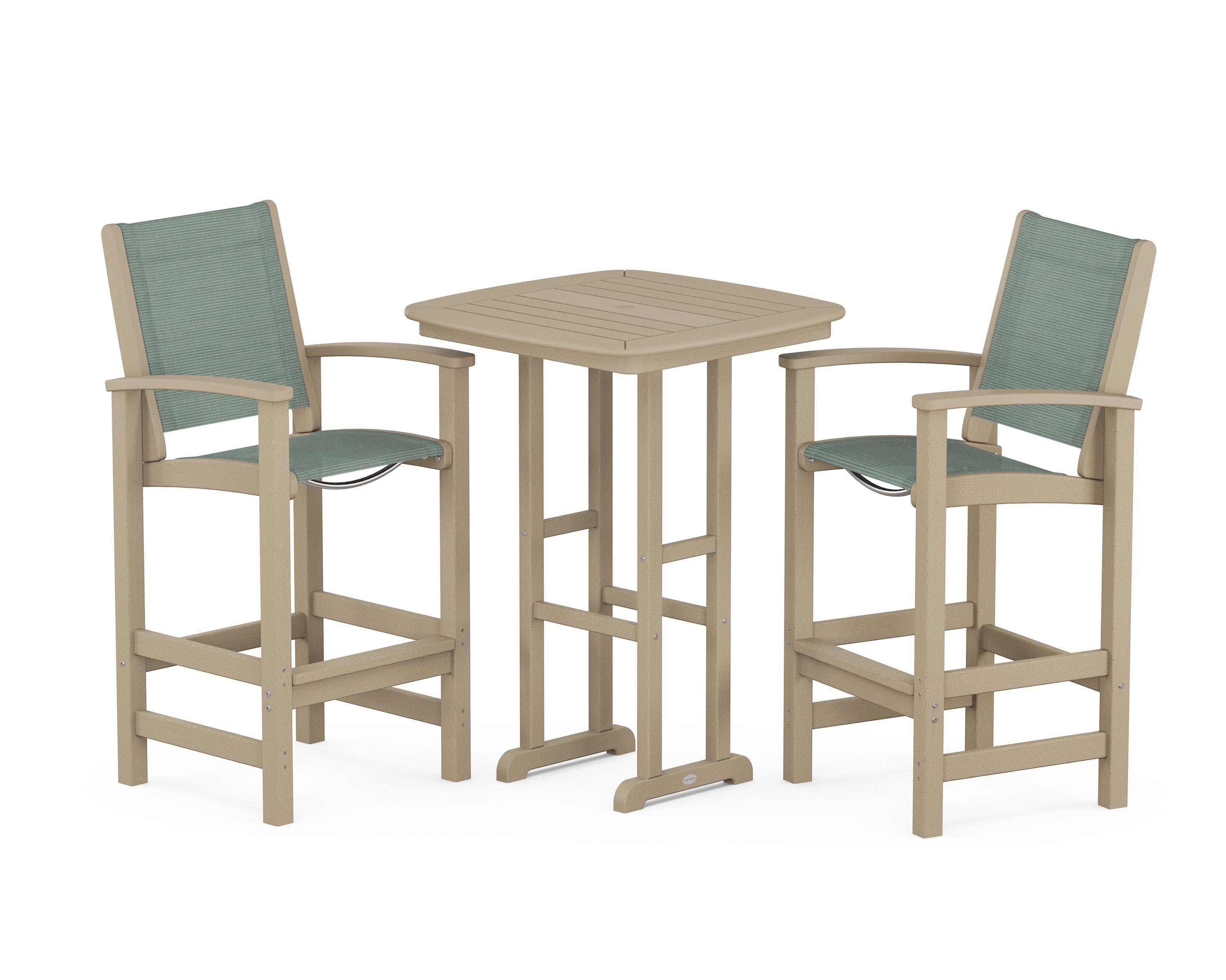 POLYWOOD Coastal 3-Piece Bar Set in Vintage Sahara / Dupioni Sea Mist Sling