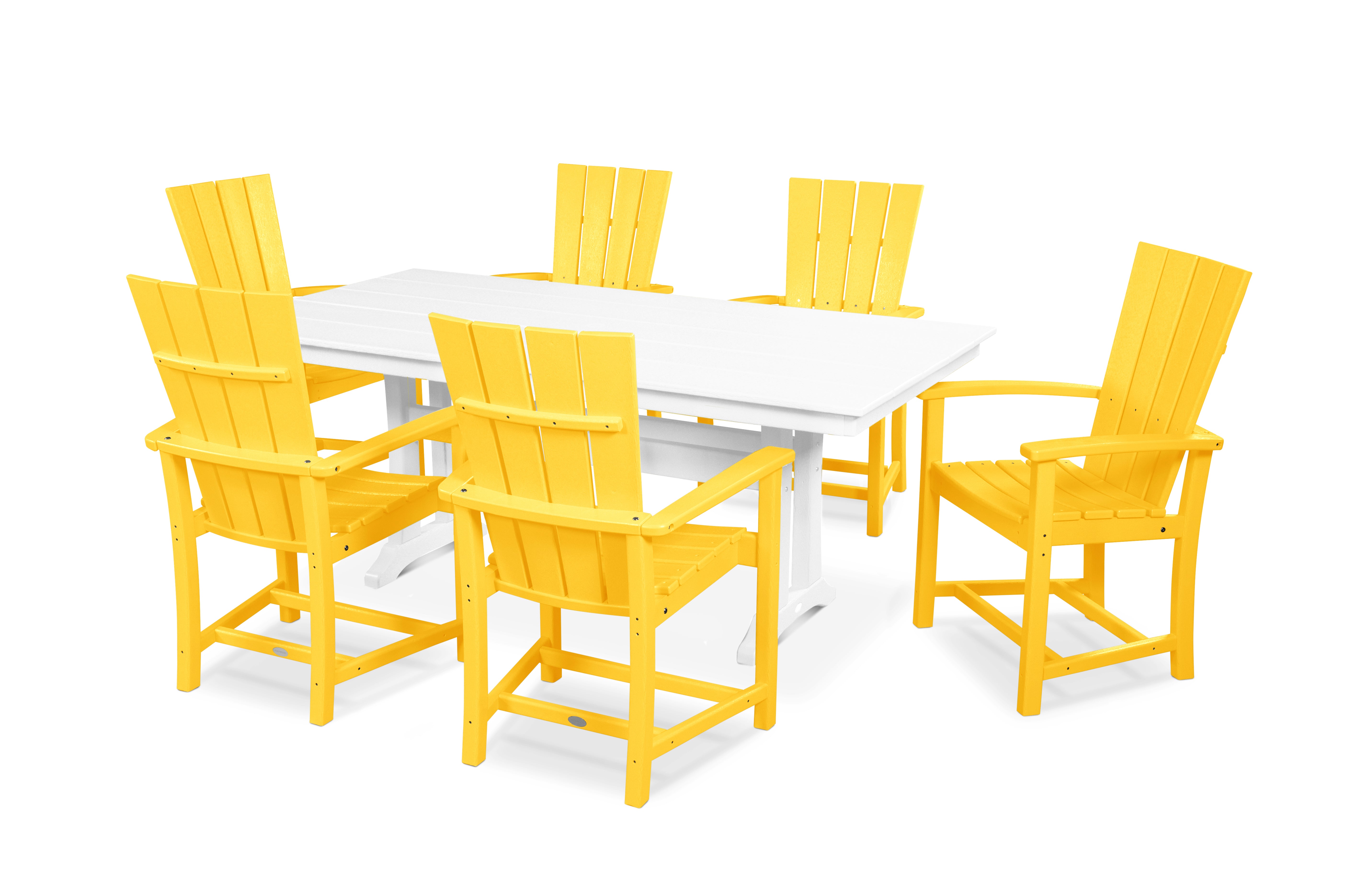 POLYWOOD Quattro 7-Piece Farmhouse Dining Set with Trestle Legs in Lemon / White
