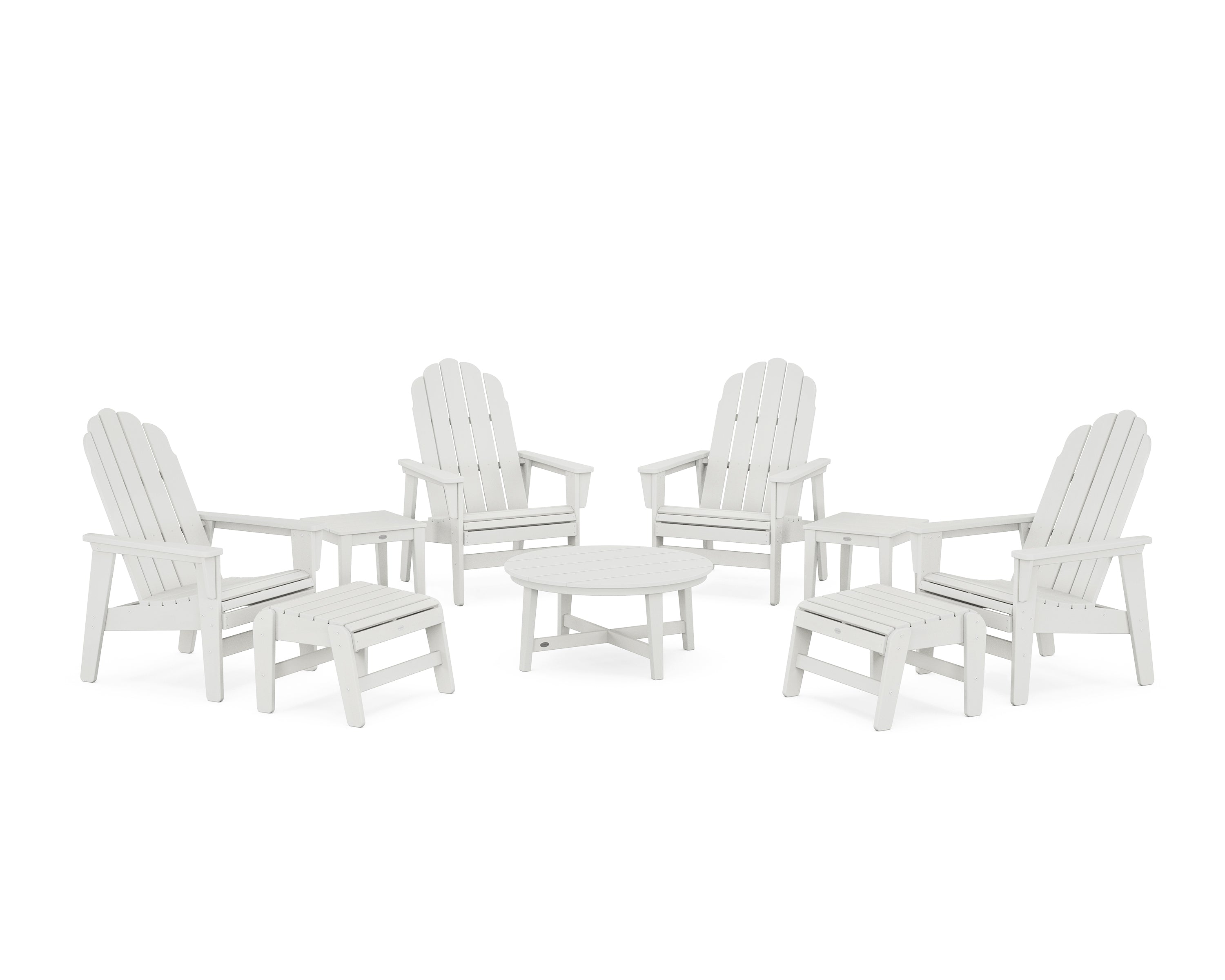 POLYWOOD® Vineyard Grand Upright Adirondack 9-Piece Conversation Set in Vintage White
