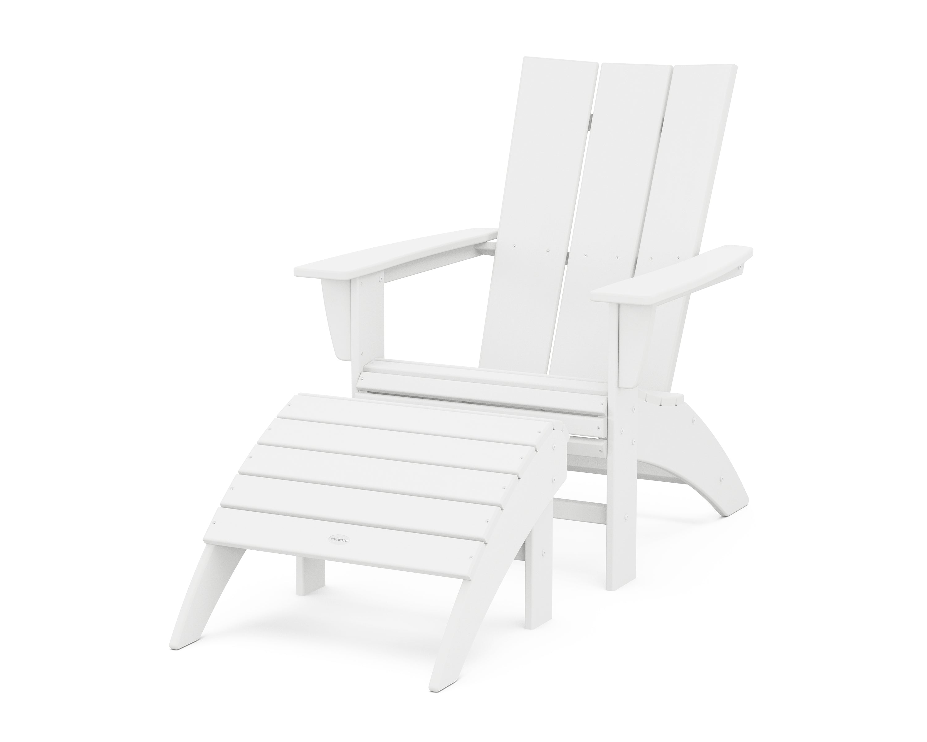 POLYWOOD® Modern Curveback Adirondack Chair 2-Piece Set with Ottoman in White