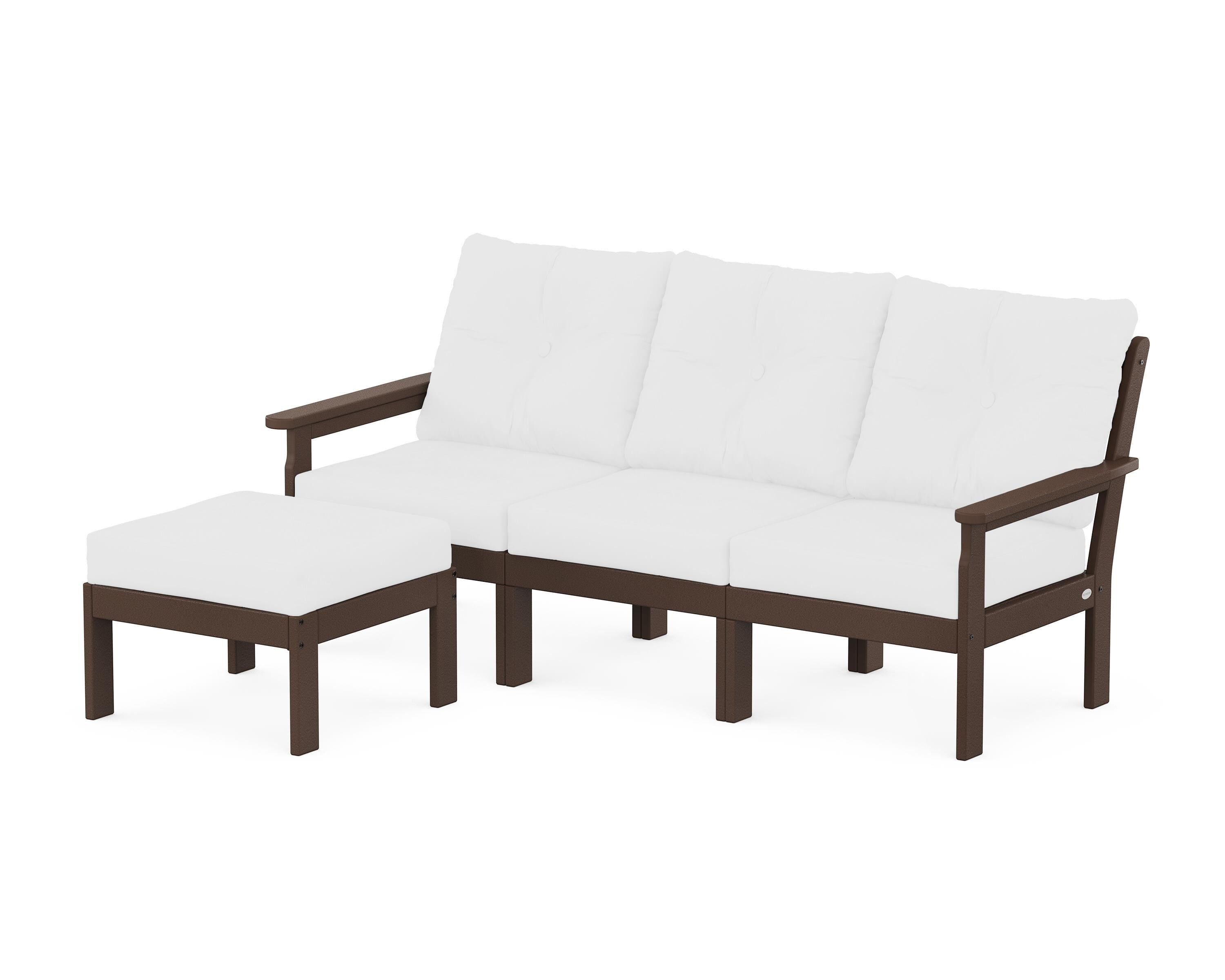 POLYWOOD Vineyard 4-Piece Sectional with Ottoman in Mahogany / Natural