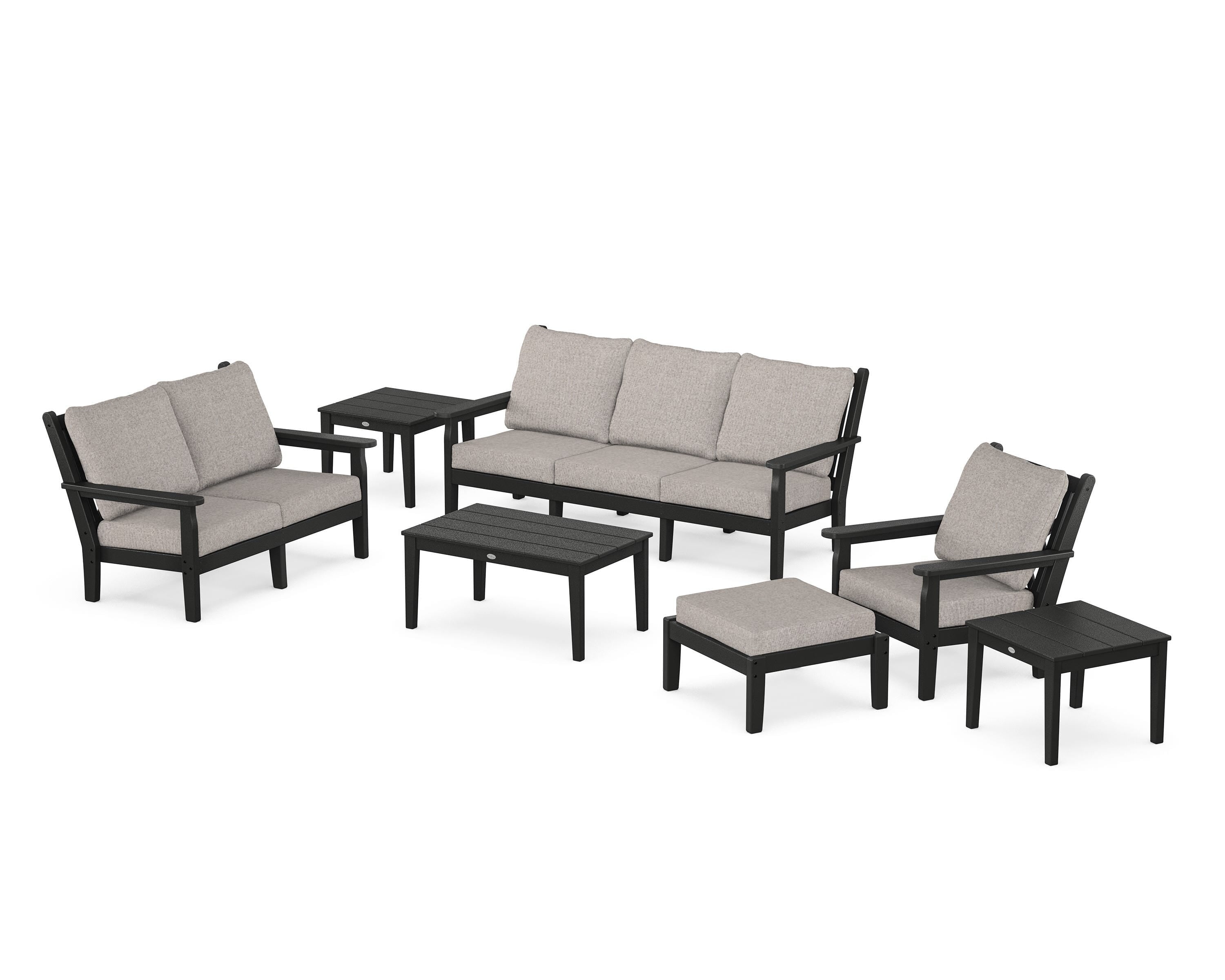POLYWOOD Chippendale 7-Piece Deep Seating Set in Black / Weathered Tweed