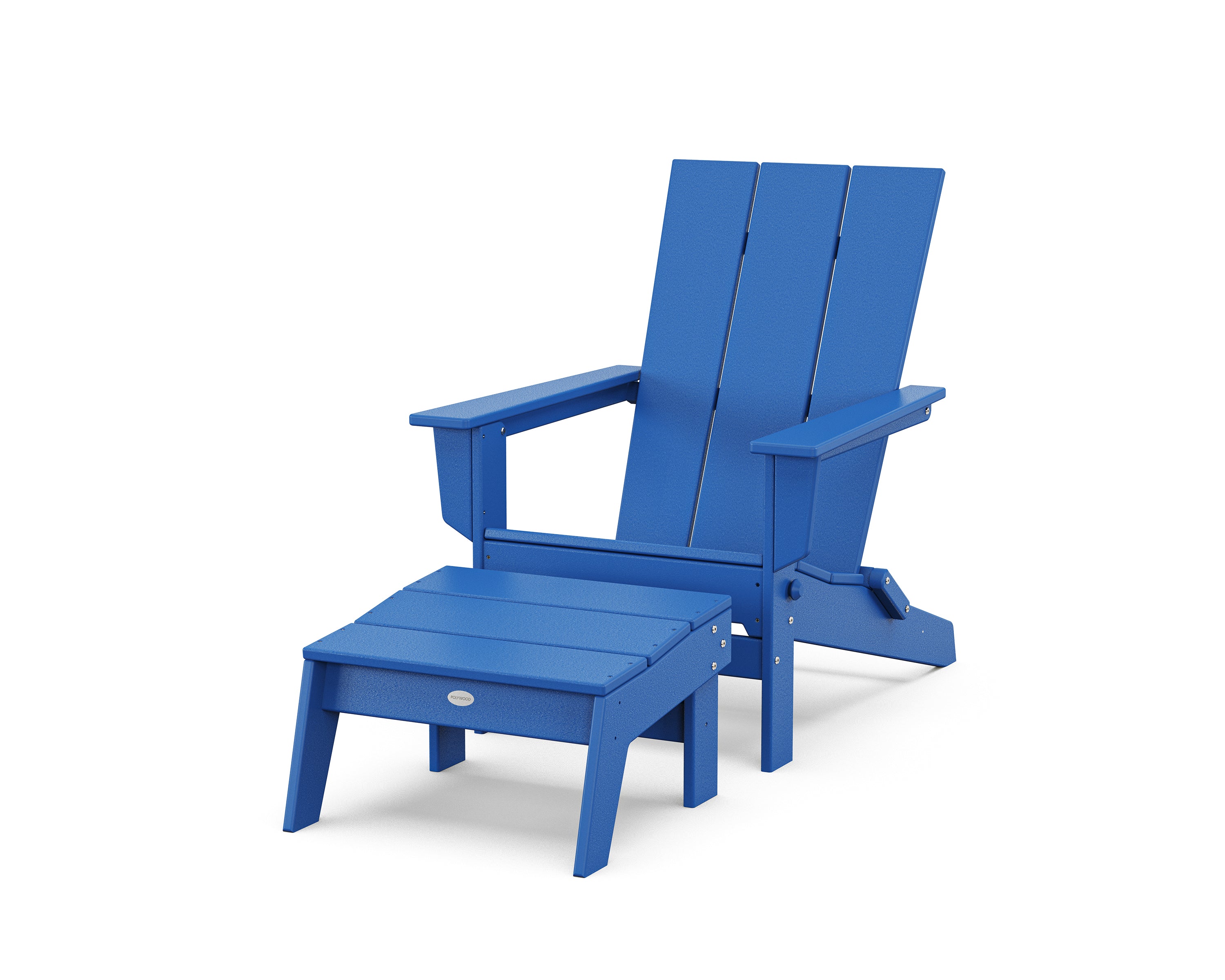 POLYWOOD Modern Studio Folding Adirondack Chair with Ottoman in Pacific Blue