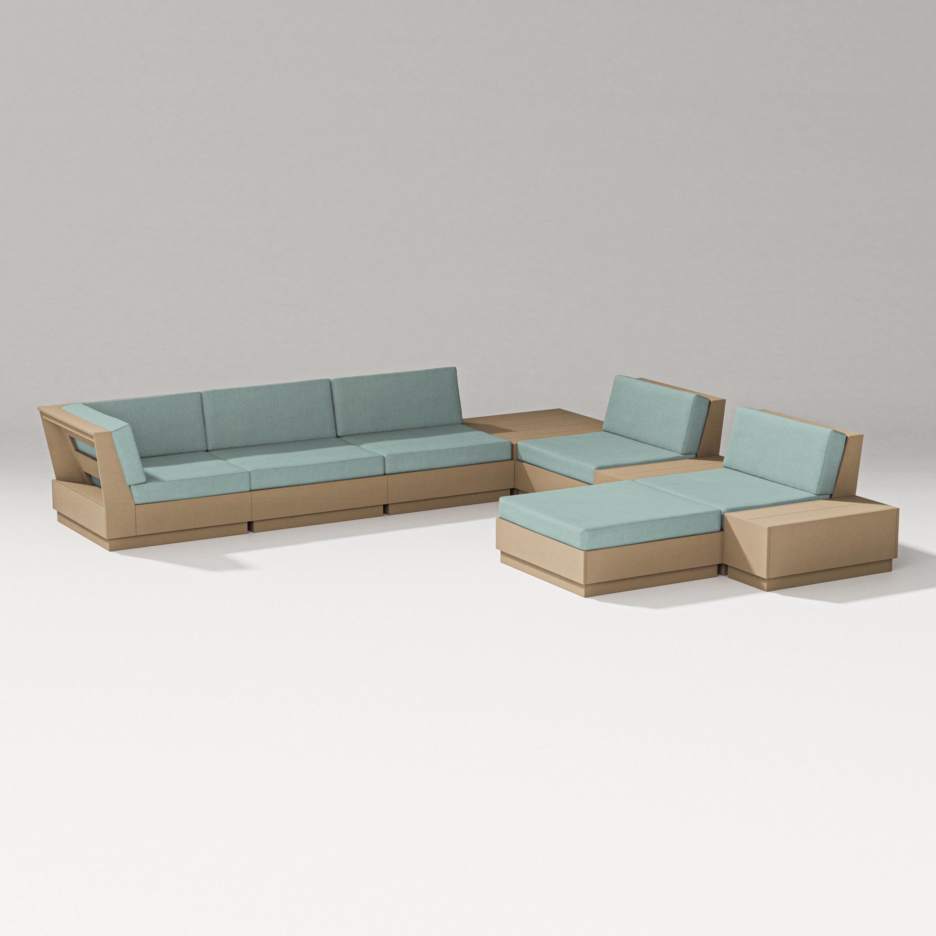 PW Designer Series Elevate 9-Piece Conversation Sectional in Vintage Sahara / Glacier Spa