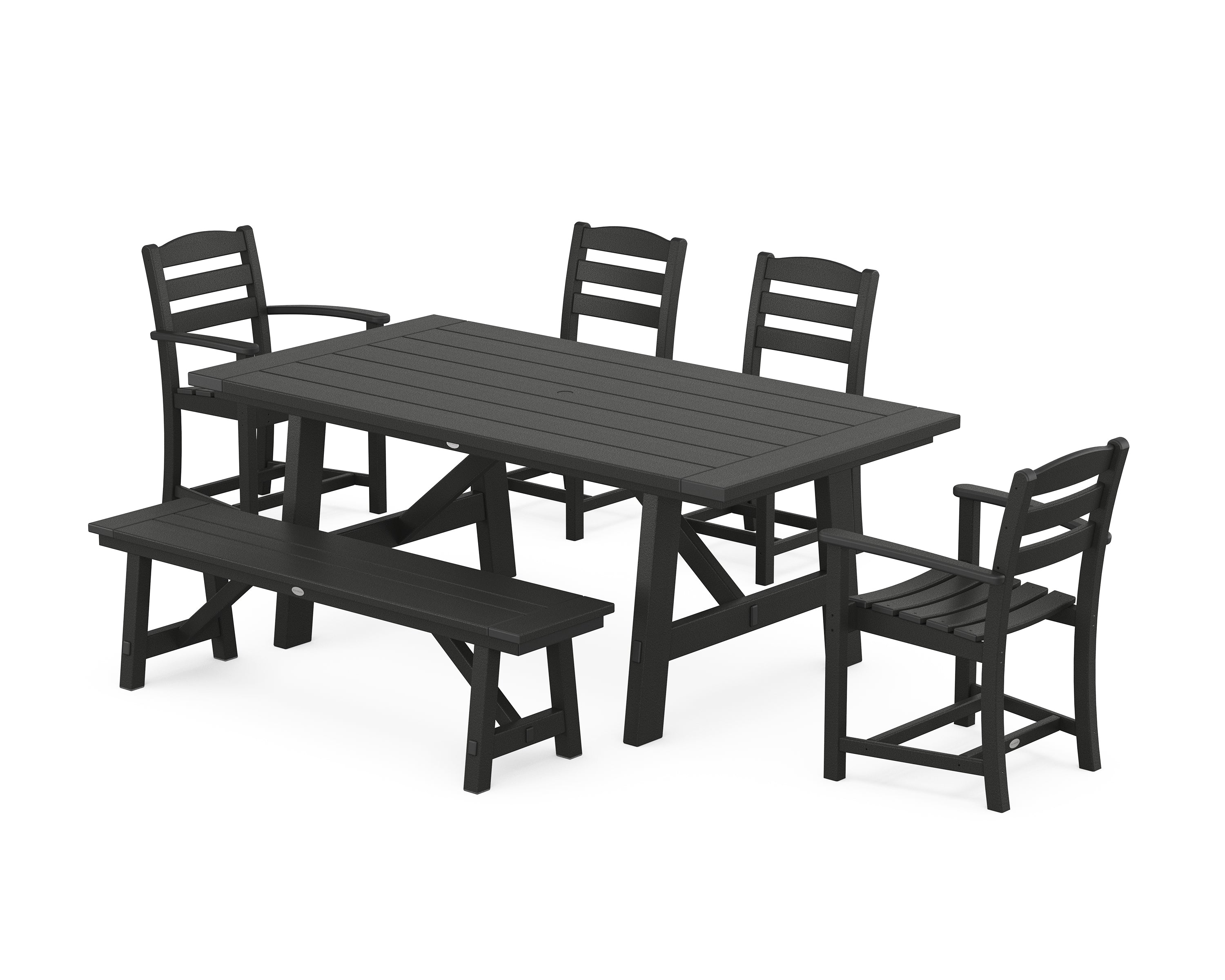 POLYWOOD La Casa Café 6-Piece Rustic Farmhouse Dining Set with Bench in Black