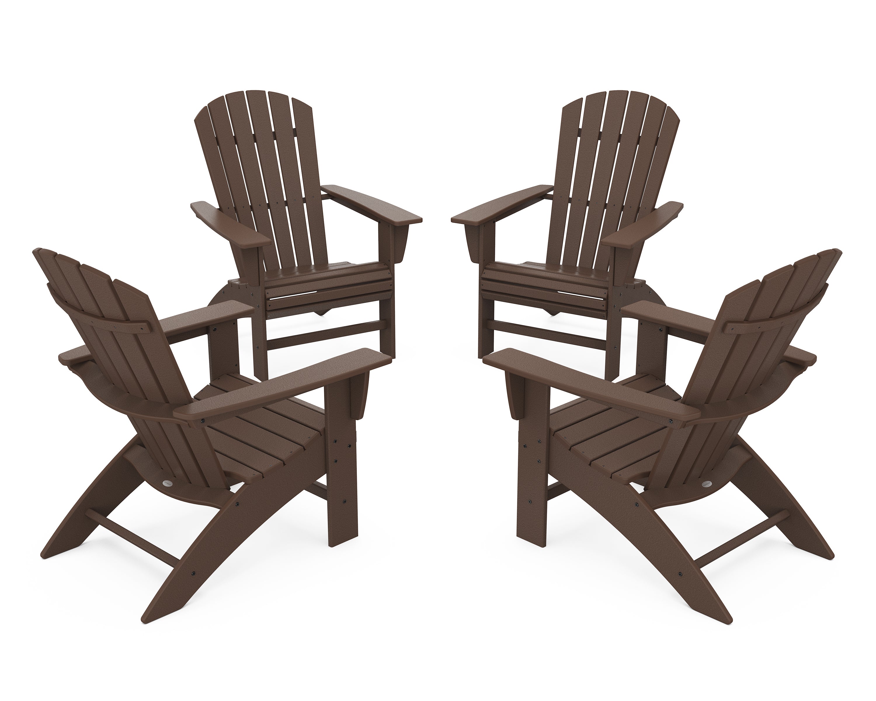 POLYWOOD 4-Piece Nautical Curveback Adirondack Chair Conversation Set in Mahogany