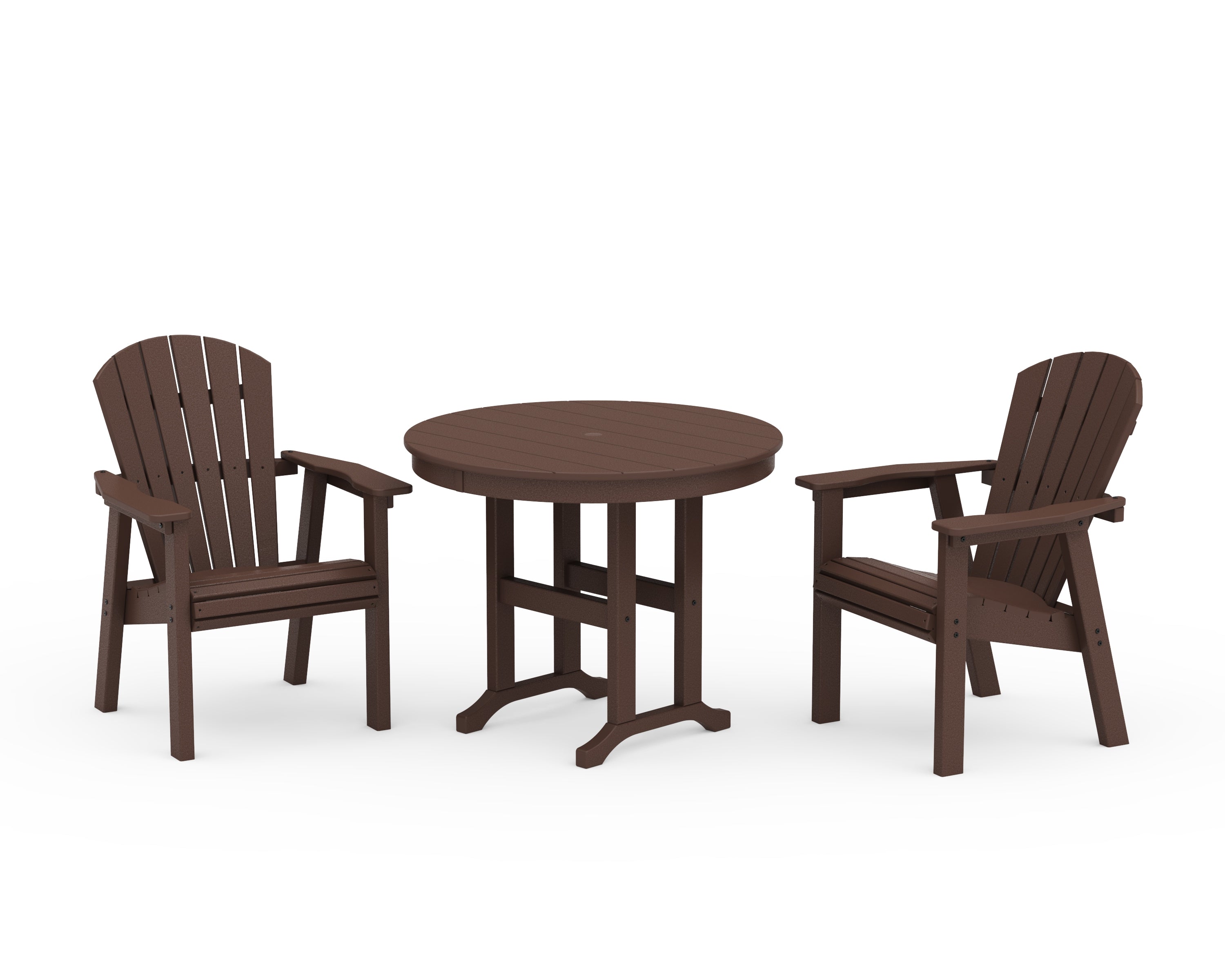 POLYWOOD Seashell 3-Piece Round Farmhouse Dining Set in Mahogany