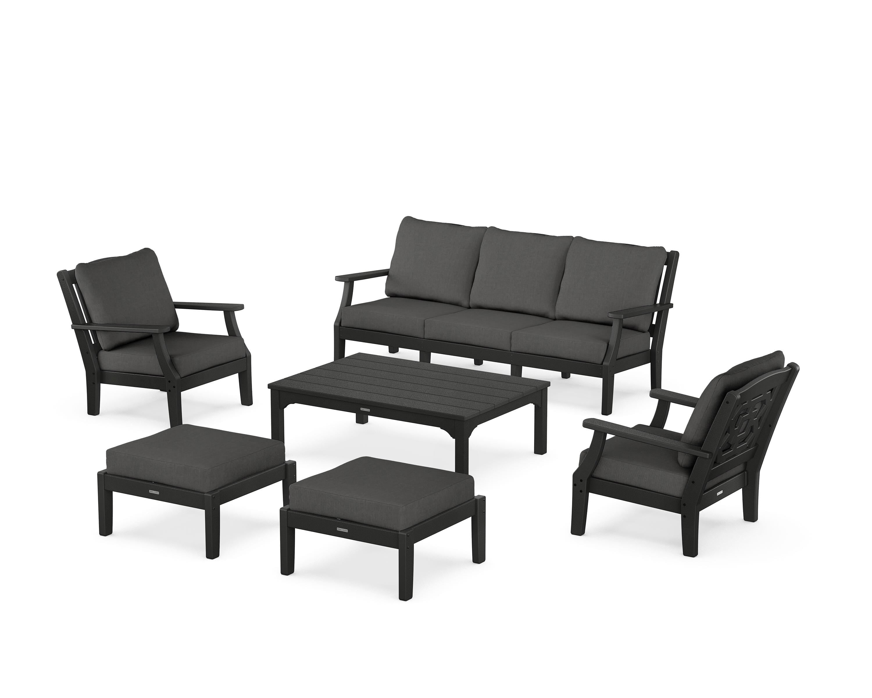 Martha Stewart by POLYWOOD Chinoiserie 6-Piece Lounge Sofa Set in Black / Spectrum Carbon