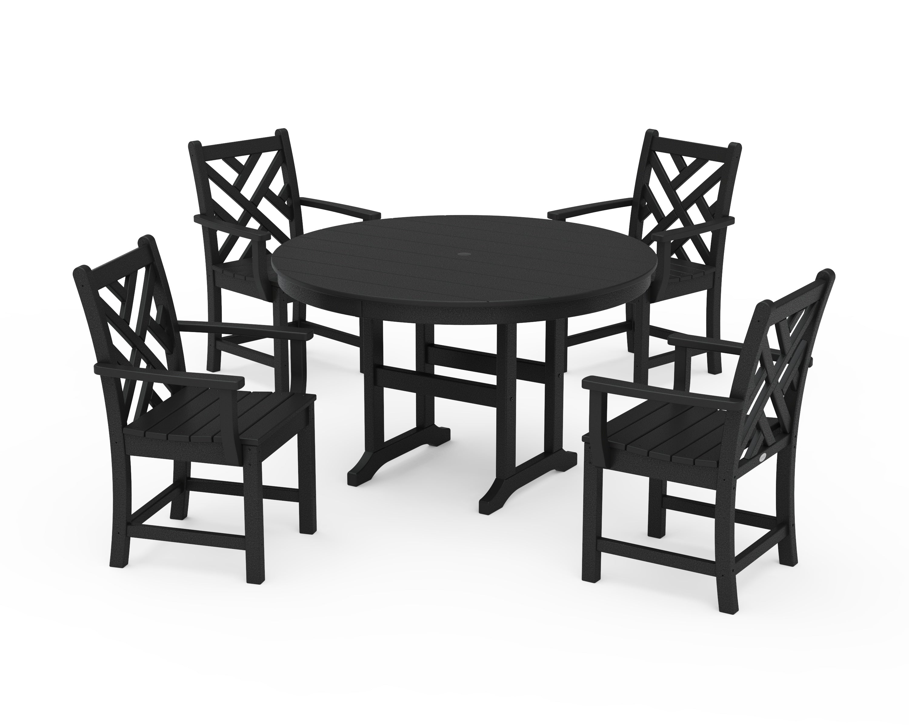 POLYWOOD Chippendale 5-Piece Round Farmhouse Dining Set in Black