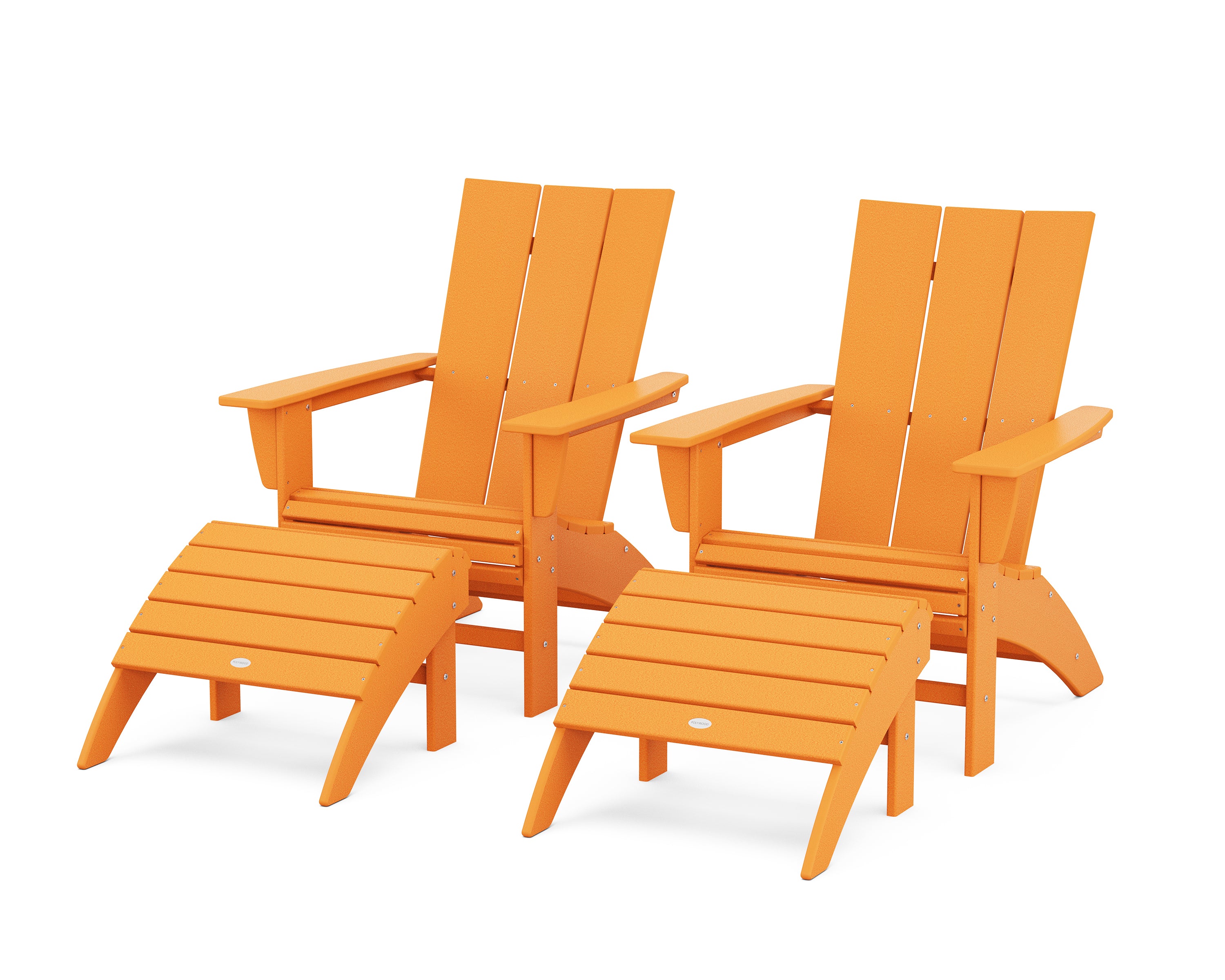 POLYWOOD® Modern Curveback Adirondack Chair 4-Piece Set with Ottomans in Tangerine