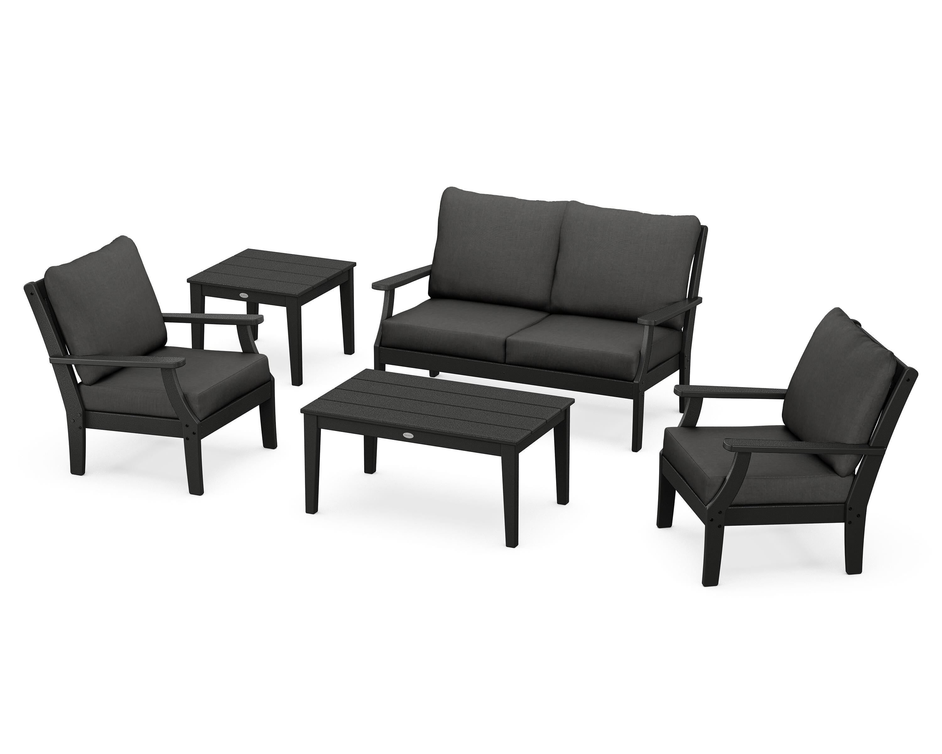 POLYWOOD Braxton 5-Piece Deep Seating Set in Black / Spectrum Carbon