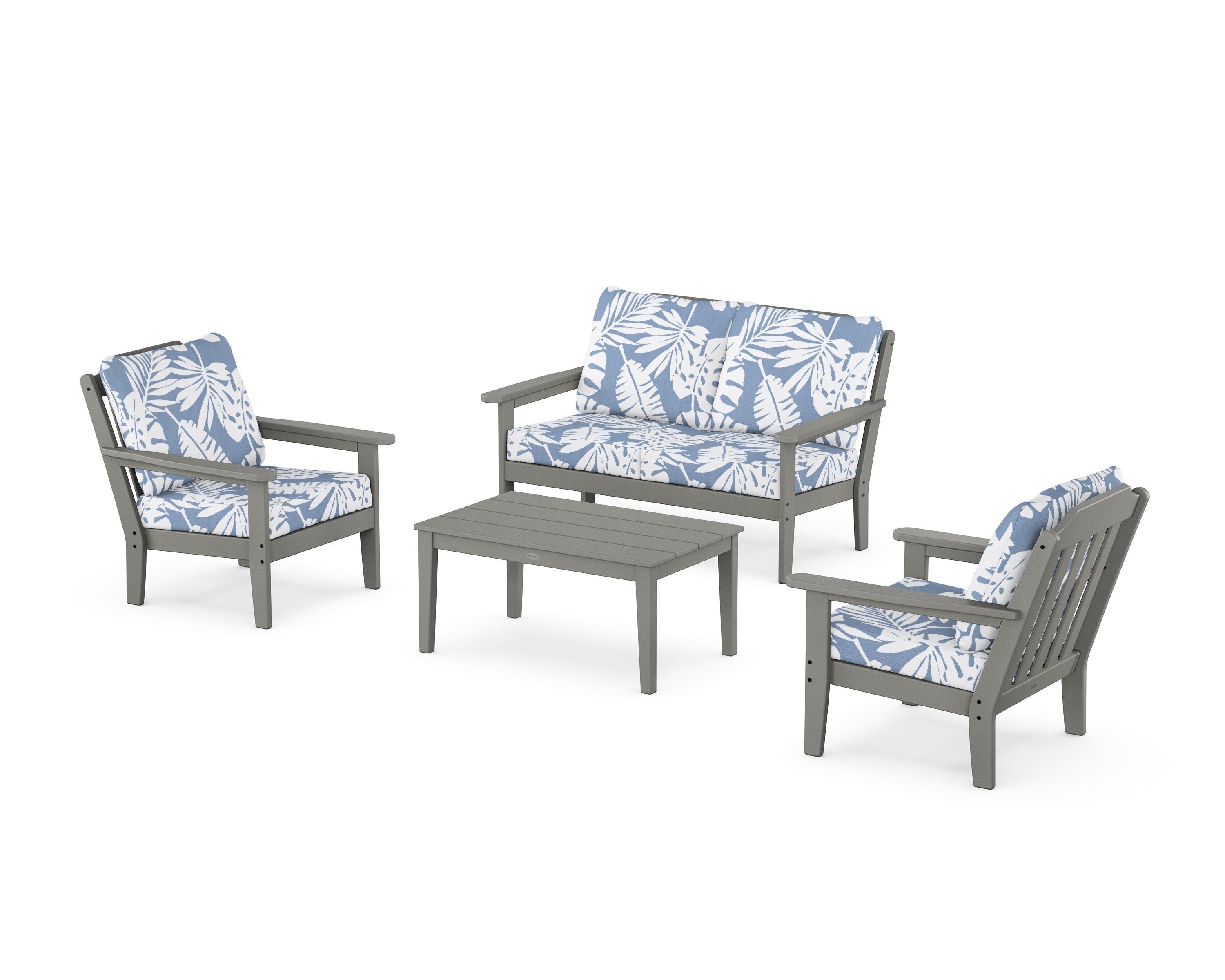 Country Living Cottage 4-Piece Deep Seating Set with Loveseat in Slate Grey / Leaf Sky Blue