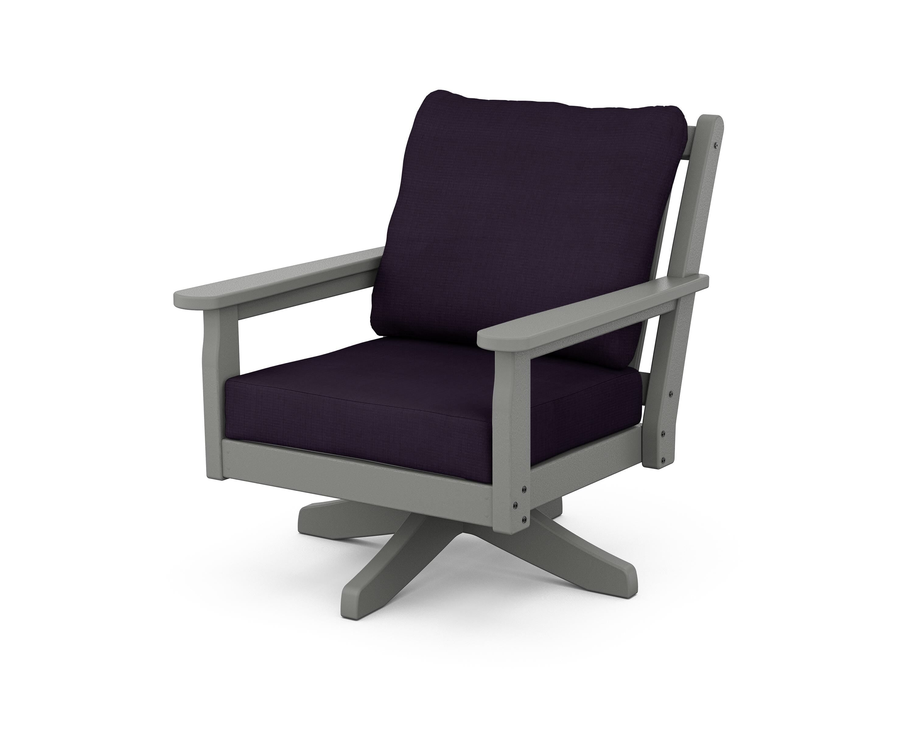 POLYWOOD Chippendale Deep Seating Swivel Chair in Slate Grey / Navy Linen