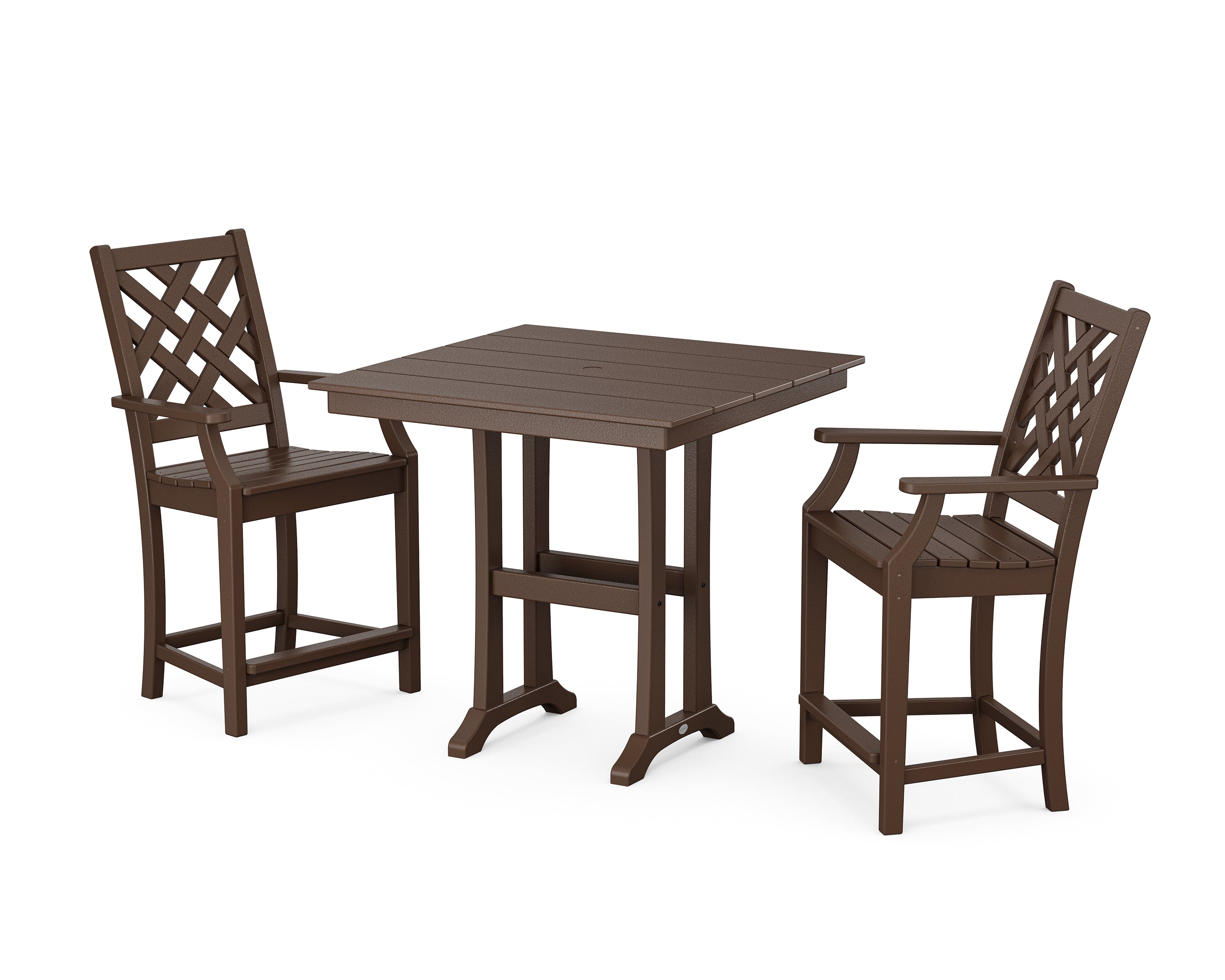 Country Living Wovendale 3-Piece Farmhouse Counter Set with Trestle Legs in Mahogany