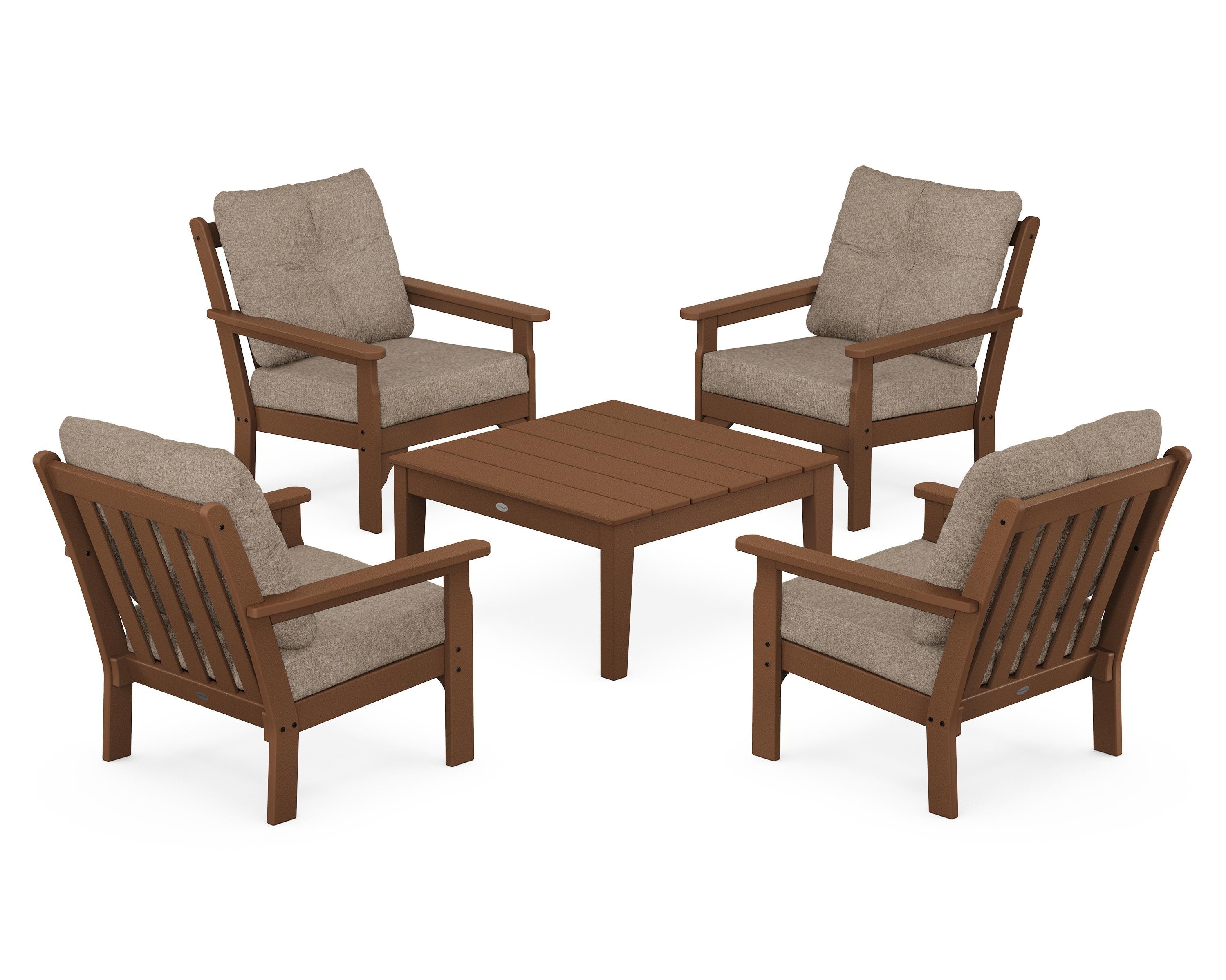 POLYWOOD Vineyard 5-Piece Deep Seating Conversation Set in Teak / Spiced Burlap