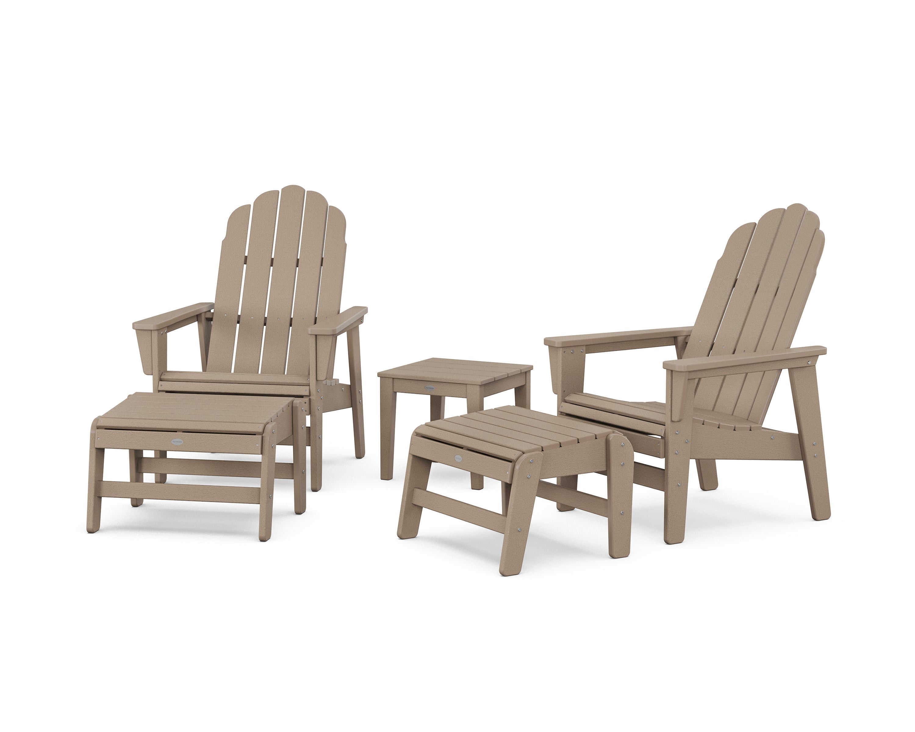 POLYWOOD 5-Piece Vineyard Grand Upright Adirondack Set with Ottomans and Side Table in Vintage Sahara