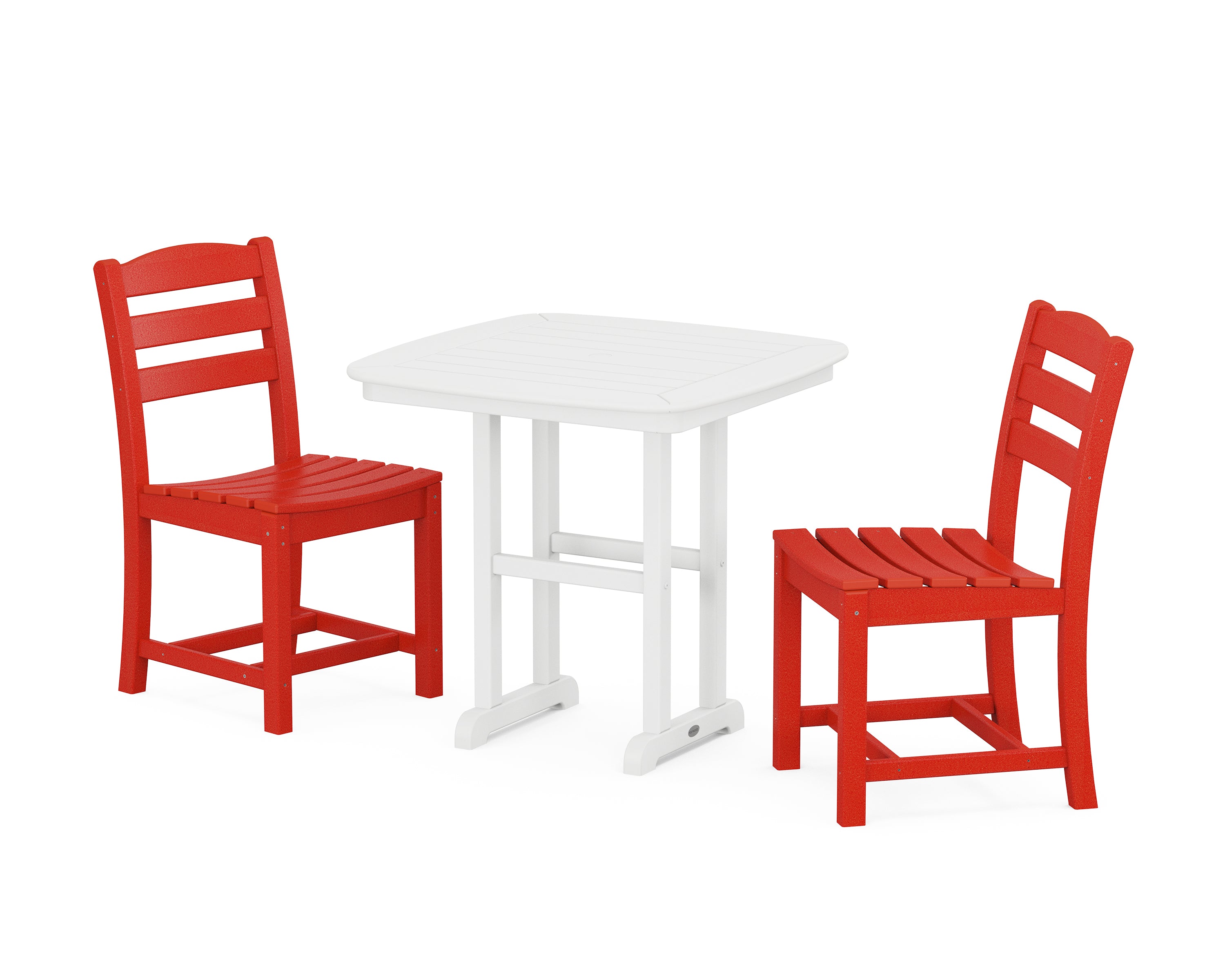POLYWOOD La Casa Café Side Chair 3-Piece Dining Set in Sunset Red / White