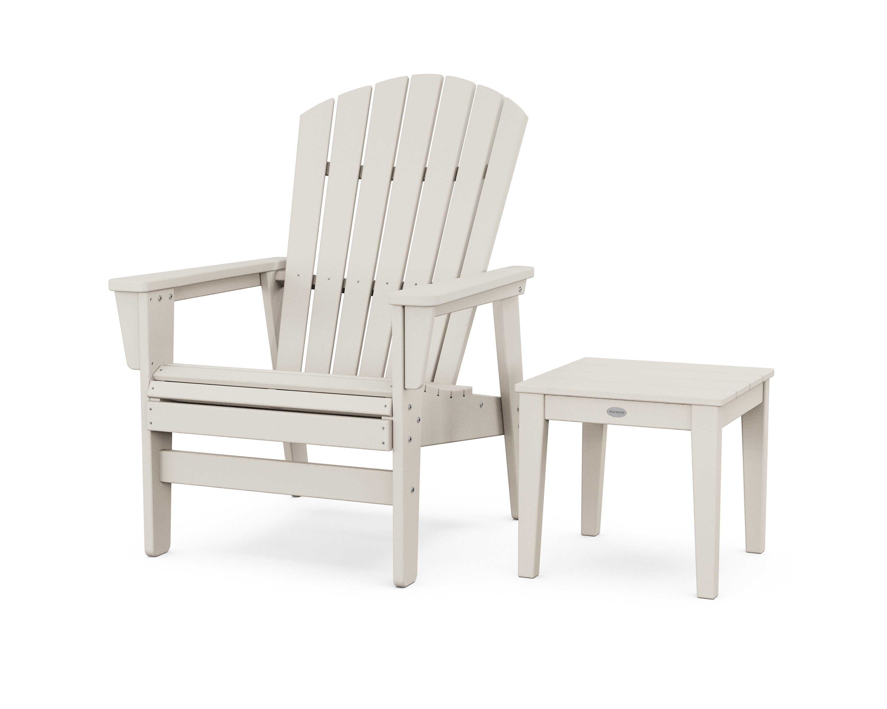 POLYWOOD Nautical Grand Upright Adirondack Chair with Side Table in Sand