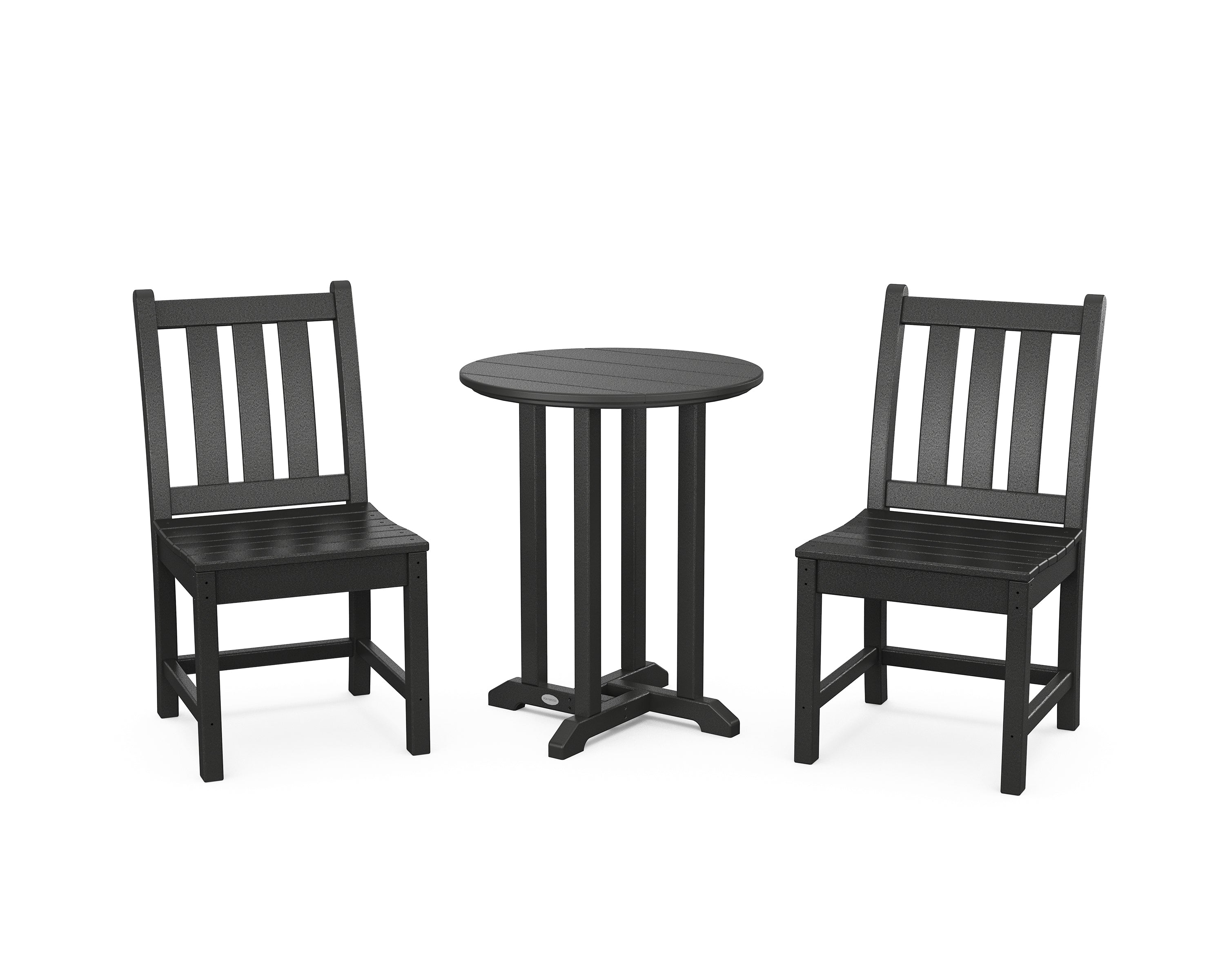POLYWOOD Traditional Garden Side Chair 3-Piece Round Bistro Dining Set in Black